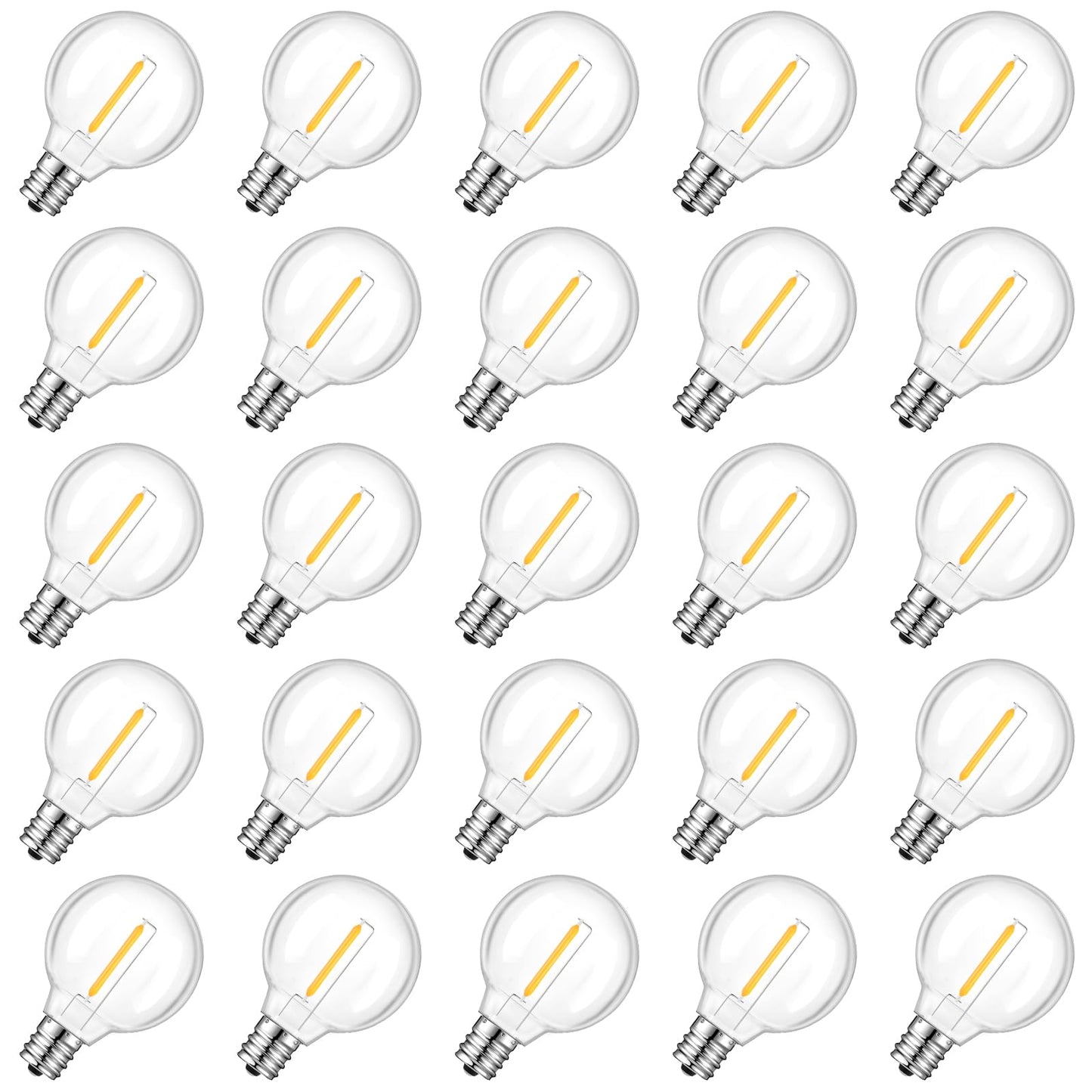 GvvooHome 25 Pack G40 LED Replacement Light Bulbs, Waterproof Clear Globe Light Bulb E12 Screw Base for Outdoor String Lights, Patio Cafe Décor, Dimmable, Warm White