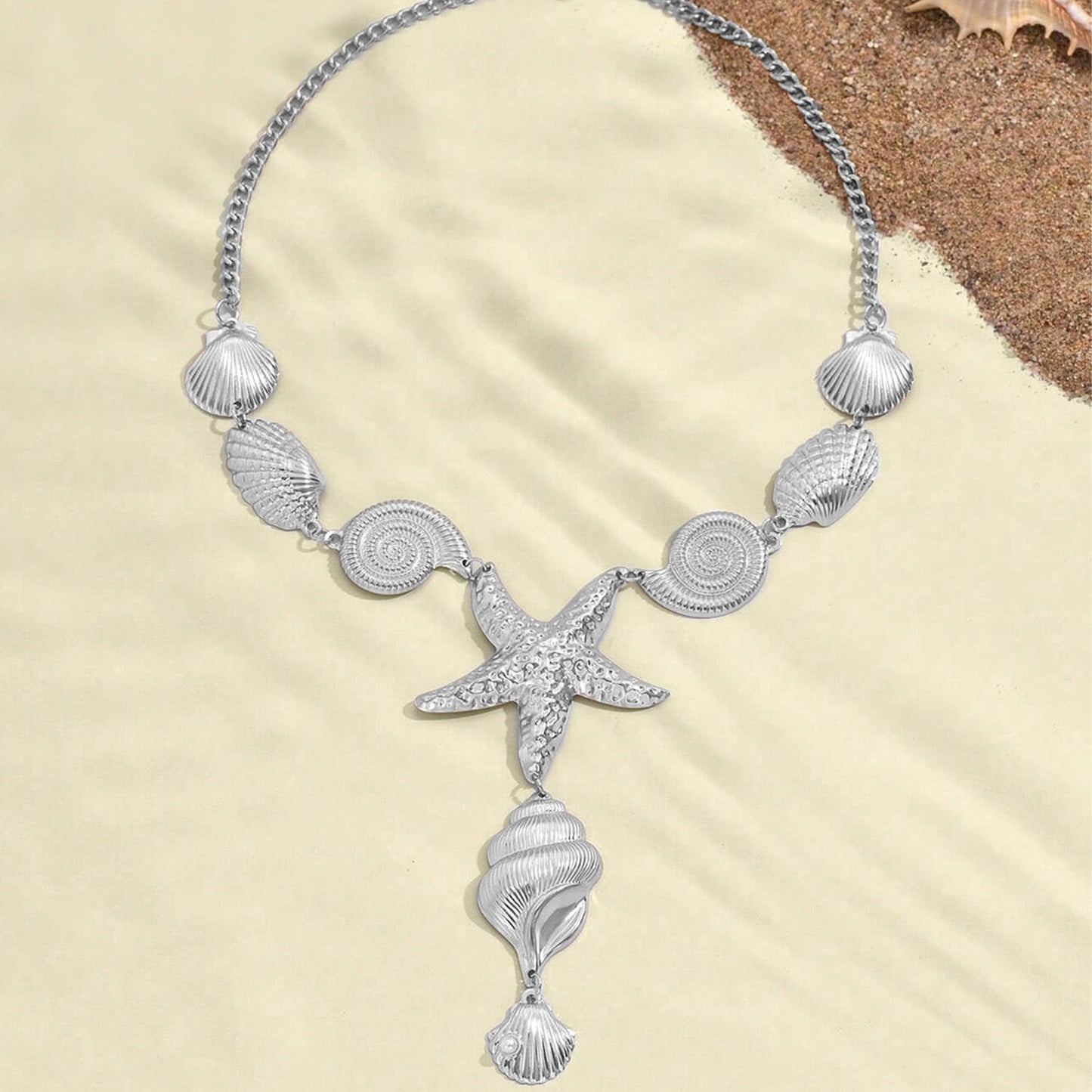 JAGWQRK Starfish Seashell Necklaces for Women Boho Y-Shaped Big Seashell Conch Pendant Necklace Statement Summer Beach Holiday Party Present Jewelry