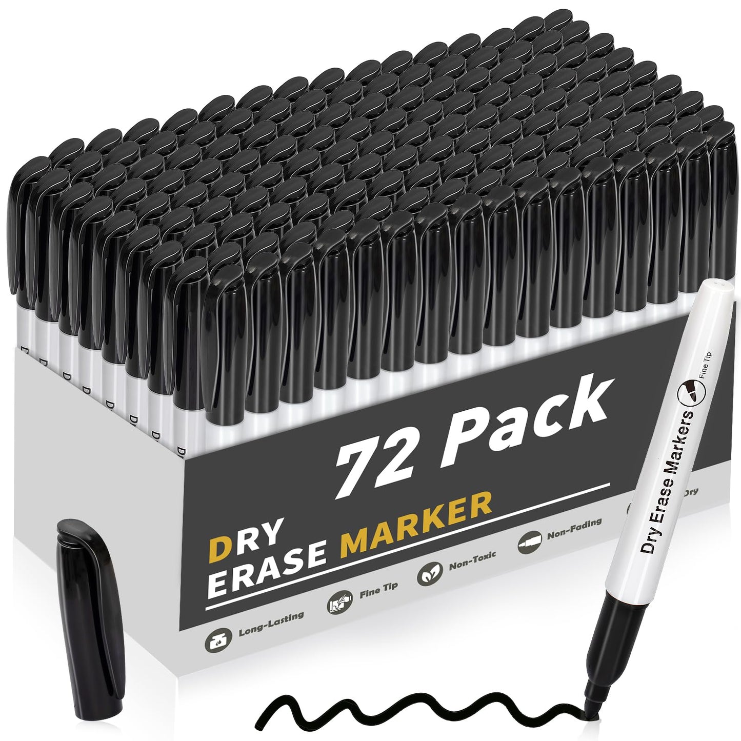 V-Opitos 72 Pack Fine Tip Dry Erase Markers - Bulk Whiteboard Erasable Black Markers, Ideal for School Classroom Office Supplies, Non-Toxic & Easy Clean for White board