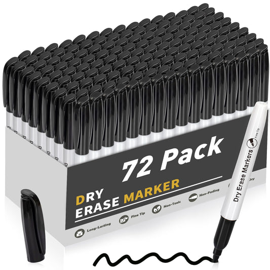 V-Opitos 72 Pack Fine Tip Dry Erase Markers - Bulk Whiteboard Erasable Black Markers, Ideal for School Classroom Office Supplies, Non-Toxic & Easy Clean for White board