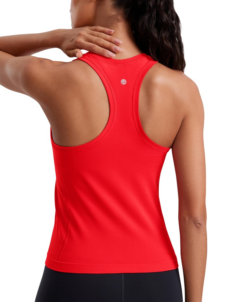 CRZ YOGA Seamless Workout Tank Tops for Women - Athletic Running Gym Sleeveless Shirts Crewneck Racerback Breathable Deep Red XX-Small