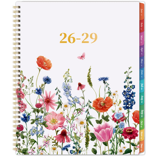 2026-2029 Monthly Planner - 3 year planner 2026-2029, Jul. 2026 - Jun. 2029, 3 Year Calendar 2026-2027-2028 monthly planner, 9" x 11", 36 Month Calendar with Colourful Tabs + Back Pocket - Flowers