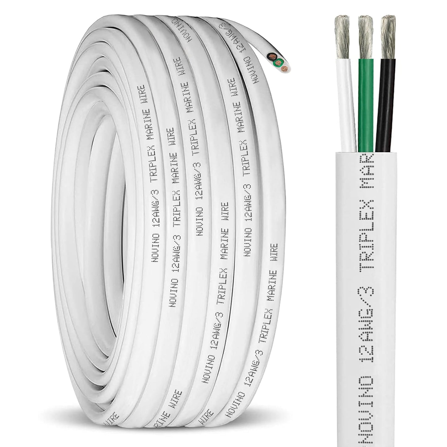 12 Gauge Marine Wire 12/3 Triplex Marine Grade Wire,12/3 AWG 50FT Cable