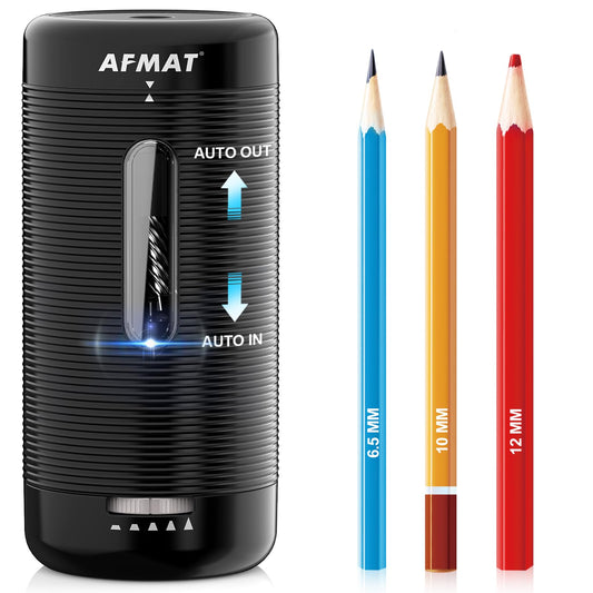 AFMAT Electric Pencil Sharpener, Fully Automatic Pencil Sharpener, Auto in & Out, Rechargeable Hands-Free Sharpeners for Jumbo & Colored Pencils (6.5-12mm), Portable for Home/Classroom/Office PSC2