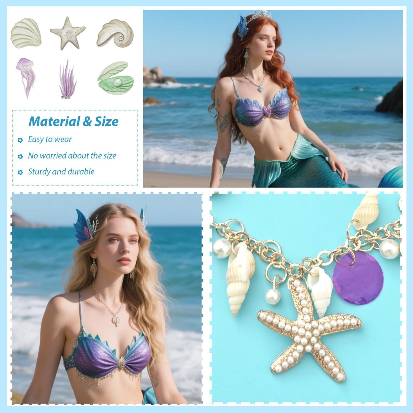 KummerSaprk Seashell Necklace Charm Necklace for Women Summer Vacation Jewelry for Women Starfish Sea Shell Pendant Jewelry Boho Beachy Stuff Accessories Gifts