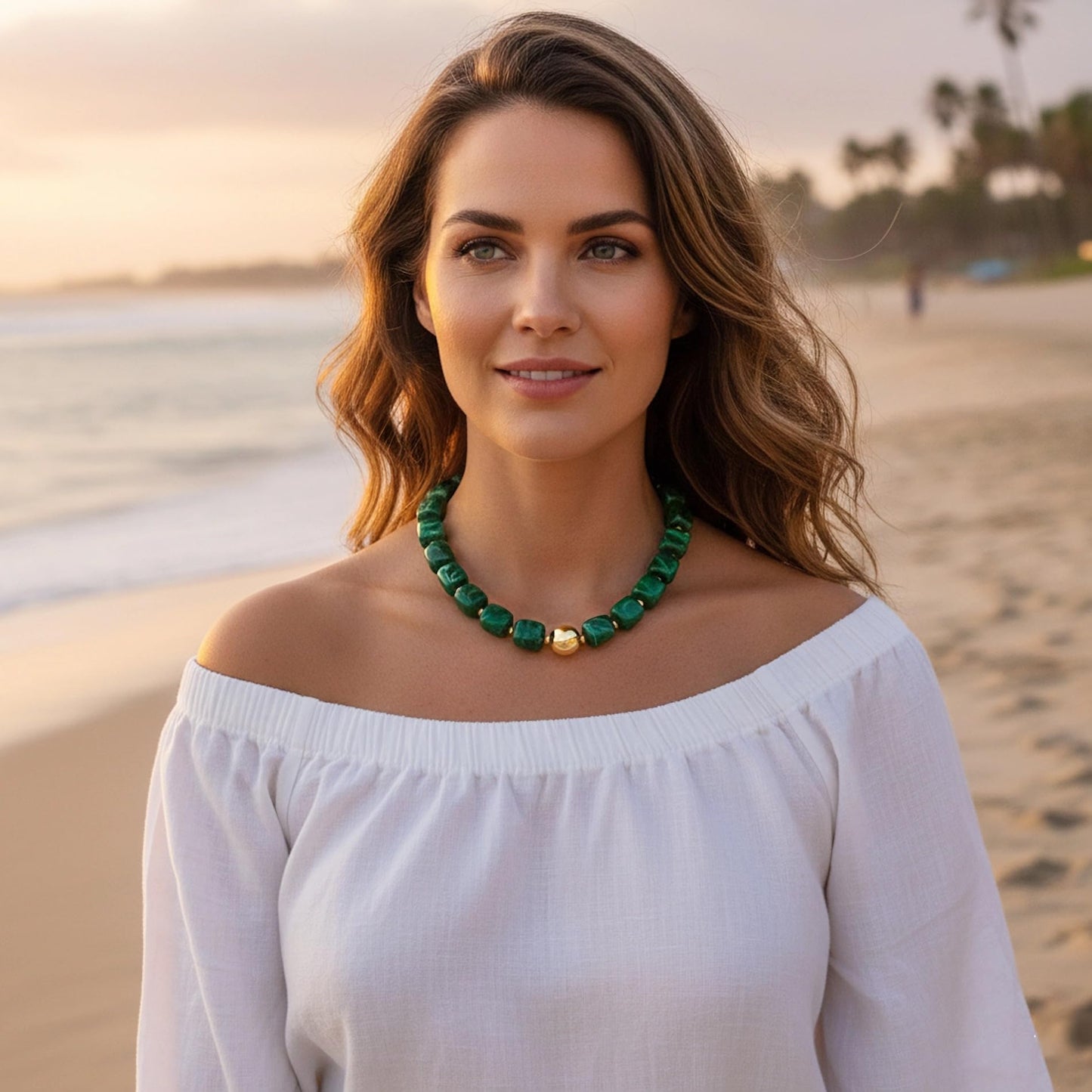 WOWORAMA Green Beaded Necklace for Women Trendy Chunky Statement Choker Necklaces Dark Green Large Square Resin Beads Necklace Y2k Boho Summer Jewelry
