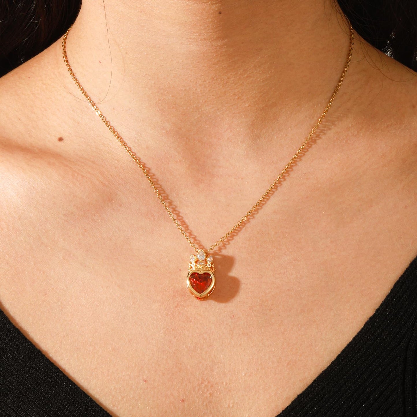 crataly Garnet Crown Heart Necklaces for Women-Gold Plated Red January Birthstone Princess Necklace For Valentine's Day Mother's Day Christmas Birthday Gifts
