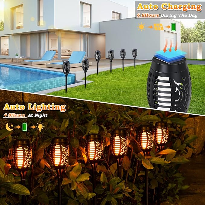 10Pack Solar Lights Outdoor, Solar Torch Lights Outdoor Flickering Flame for Outside Decorations, Waterproof Garden Light Solar Powered , Torches Flame Light for Outside Yard Patio Lawn Garden Decor