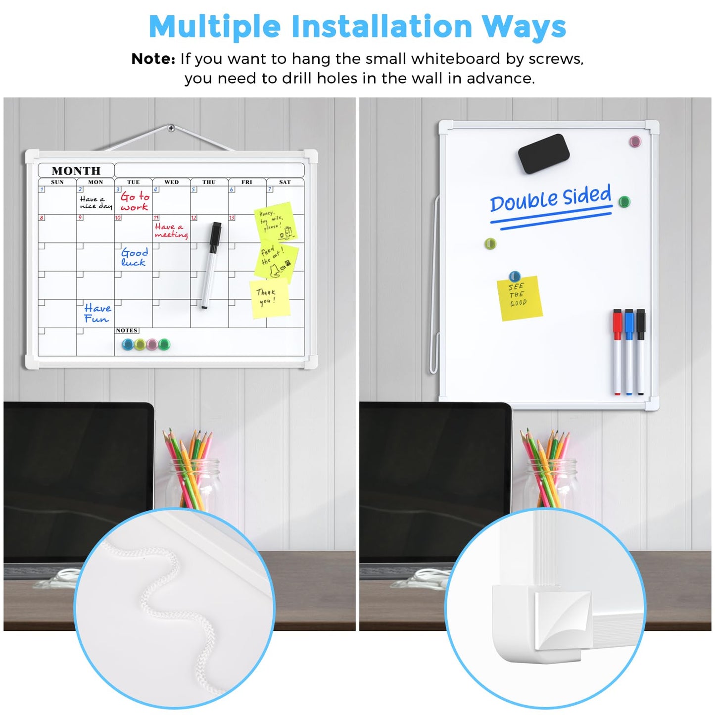 MaxGear Monthly Calendar Dry Erase Board for Wall, 16"x12" Small Hanging Double-Sided White Board, Portable Whiteboard for Planning, Drawing, Memo, to Do List, School, Home, Kitchen, Office