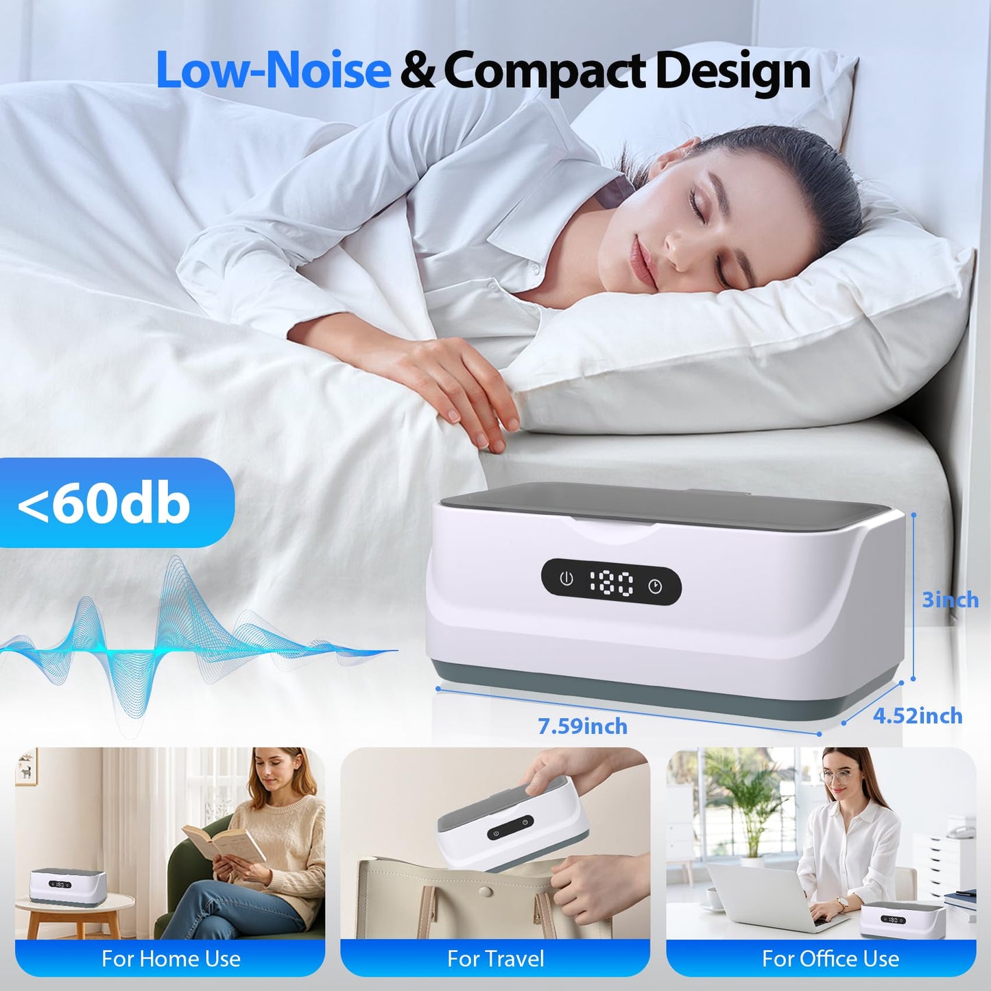 Klivvio Ultrasonic Jewelry Cleaner: 48Khz Ring Cleaner Ultrasonic Machine with Digital Timer, 4 Cleaning Modes, 24W Sonic Cleaner for Jewelry, Glasses, Retainer, Watch Strap, Home & Travel Use, 13.5oz