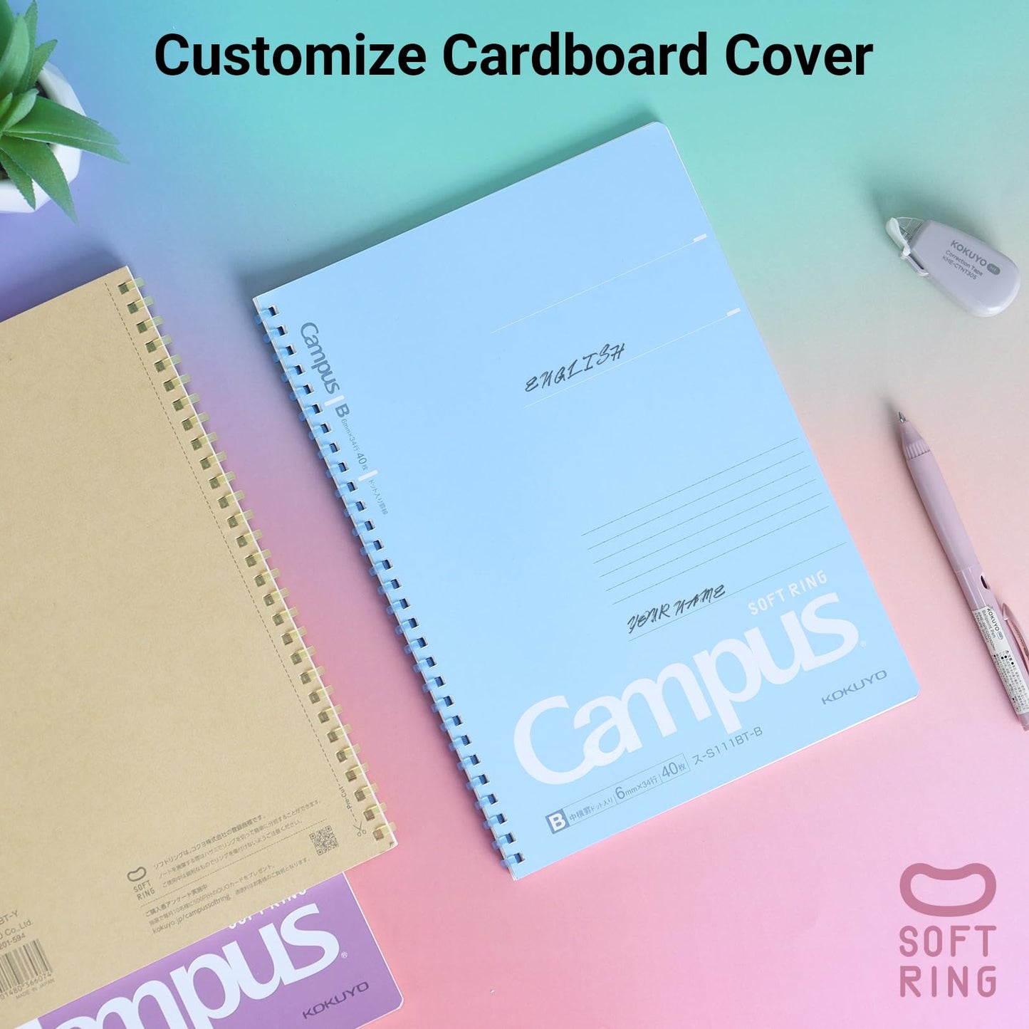 KOKUYO Spiral Lined Notebook, 5 Pack 10'' x 7'' Pastel Journal B5 Campus Soft Ring Notebooks with Dot 7 mm Ruled, 40 Sheets, 1 Subject Notebook, Note Taking for School. Japan Import (SU-S111AT)