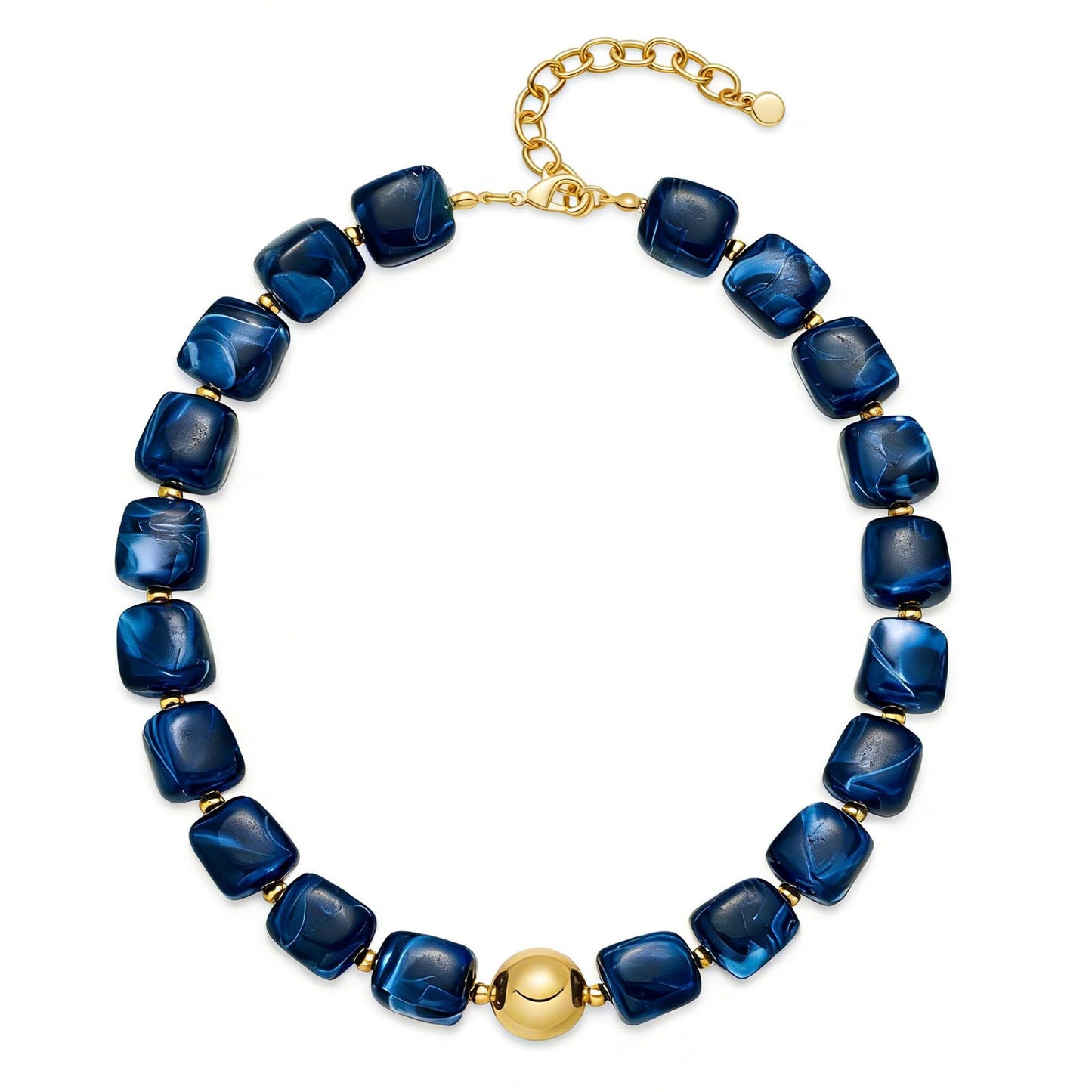 WOWORAMA Blue Chunky Beaded Necklace for Women Navy Blue Large Square Acrylic Beads Necklace Statement Chunky Choker Necklaces Summer Boho Jewelry