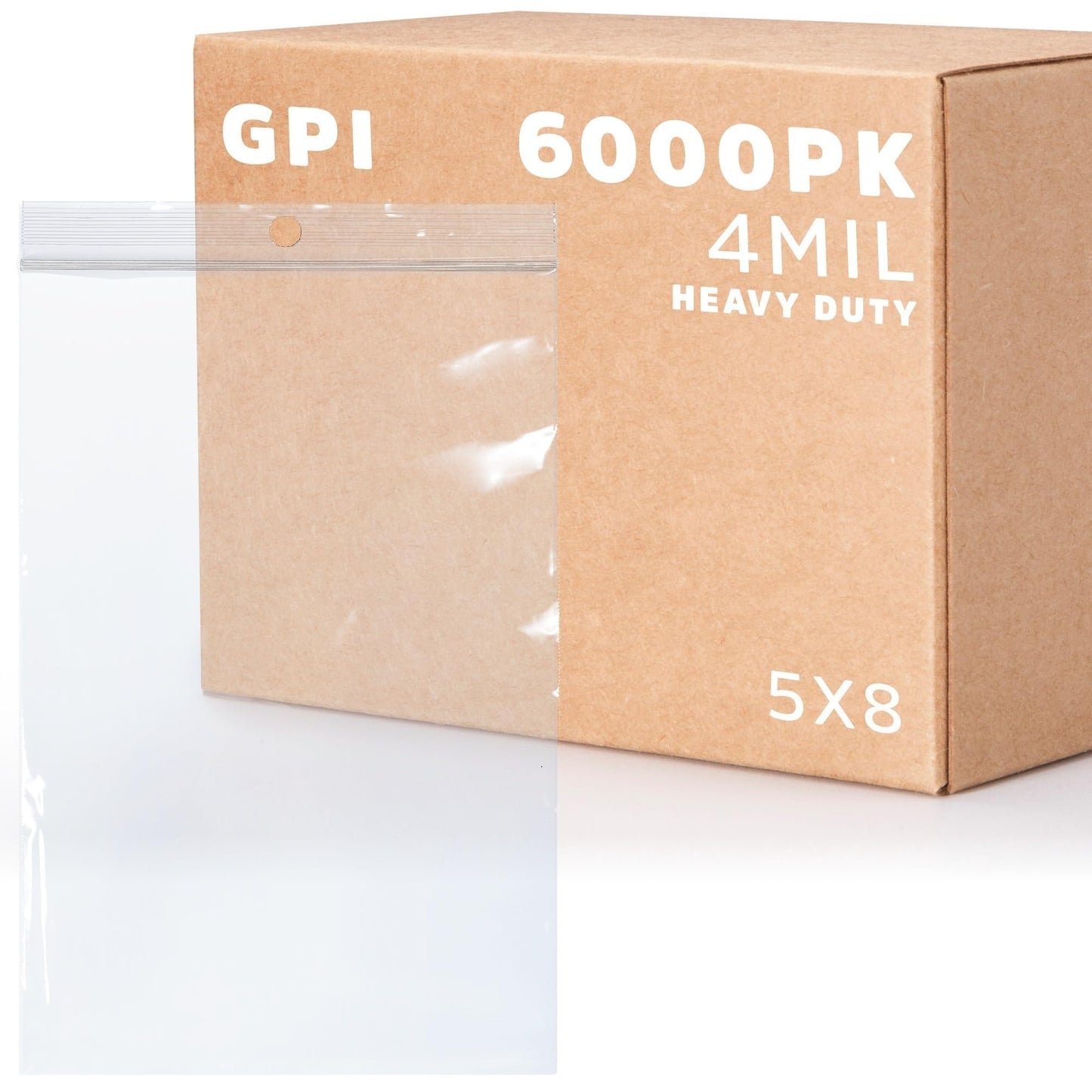 6,000 Count - 5" X 8" Clear Plastic Zip Bags, Heavy-Duty 4 Mil Thick Durable Poly Baggies With Resealable Zipper Lock, Hang-Hole For Display. GPI