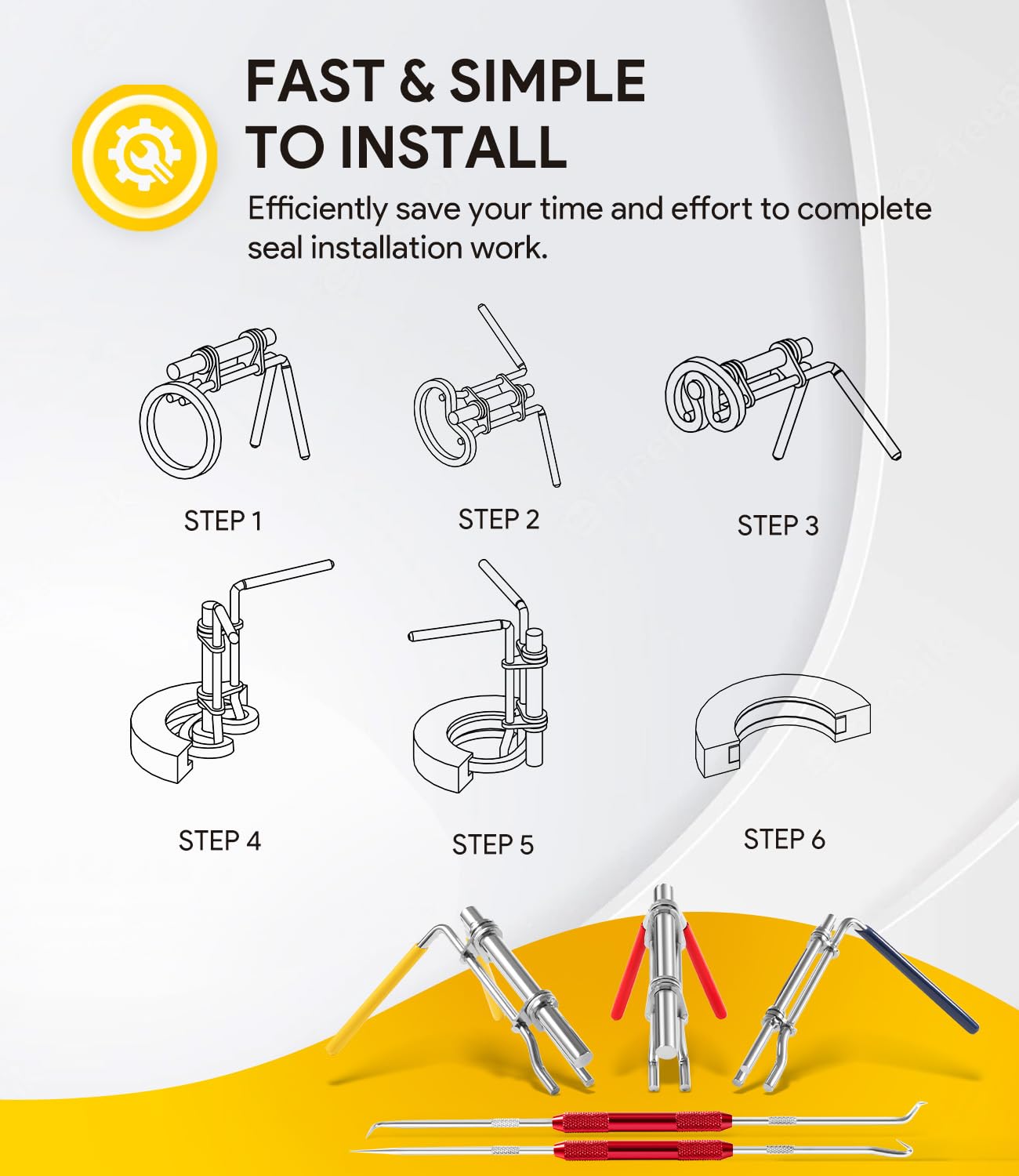 5 Pack Hydraulic Seal Installation Tool Kit, Hydraulic Cylinder Piston Repair Seal Tools, U-Cup Rod Seal Installation Tool Kits, Upgraded Seal Twistor Install Tool Set with Pick and Hook Set