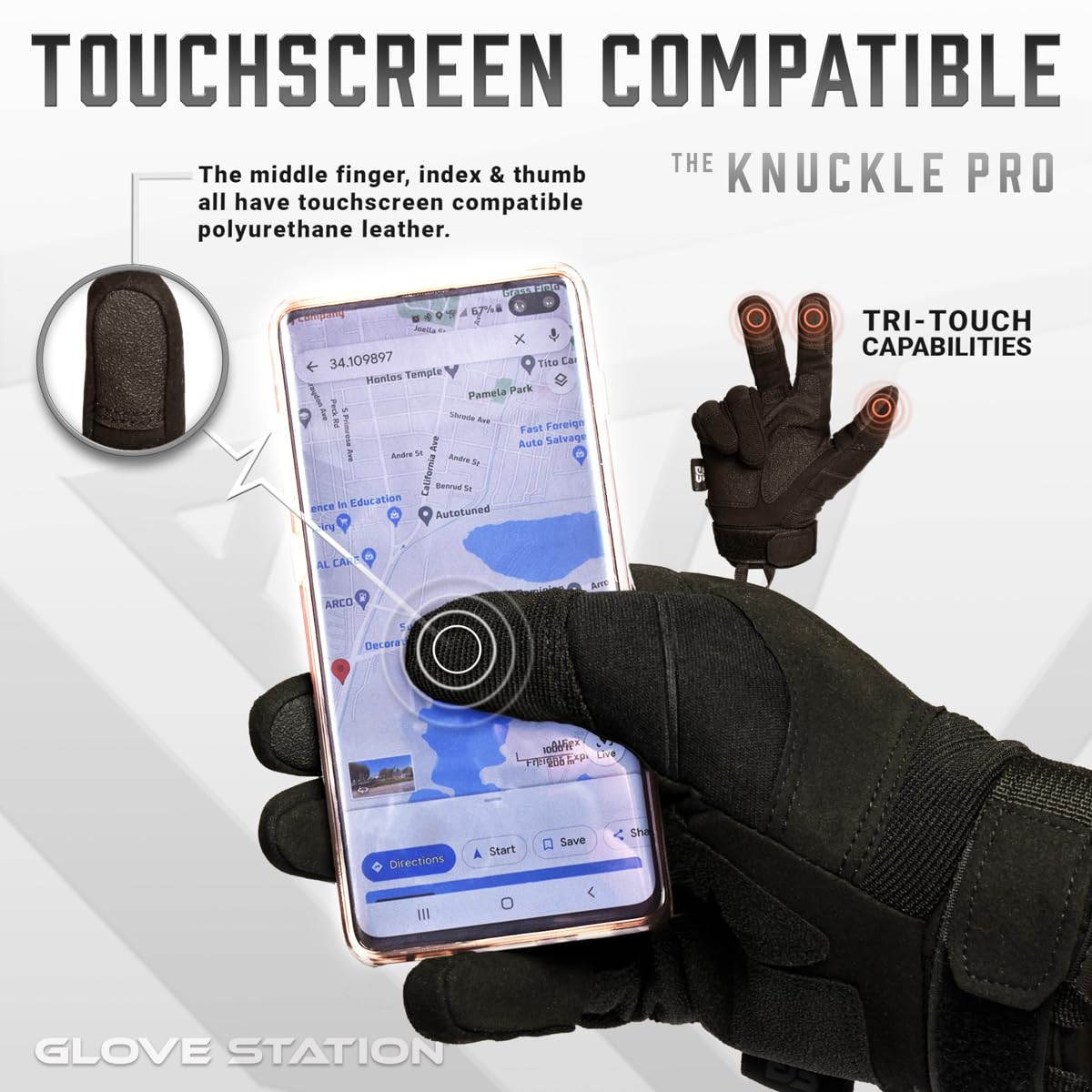 Glove Station Hard Knuckle Utility Gloves, Touchscreen, THKFF, Black, 2XL