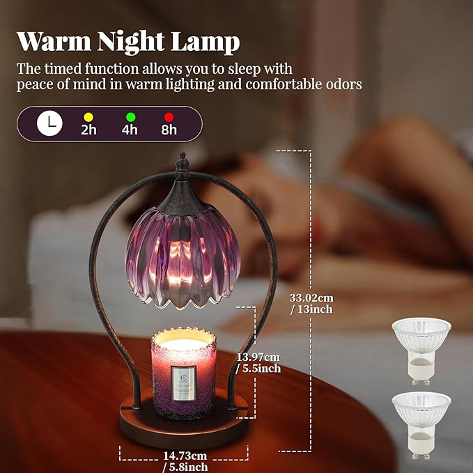 Candle Warmer Lamp, Dimmable Candle Warmer with Timer, Vintage Candles Wax Warmers for Jar Candles Birthday Gifts for Women, Mom, Home Decor for Bedroom Living Room, Purple Black