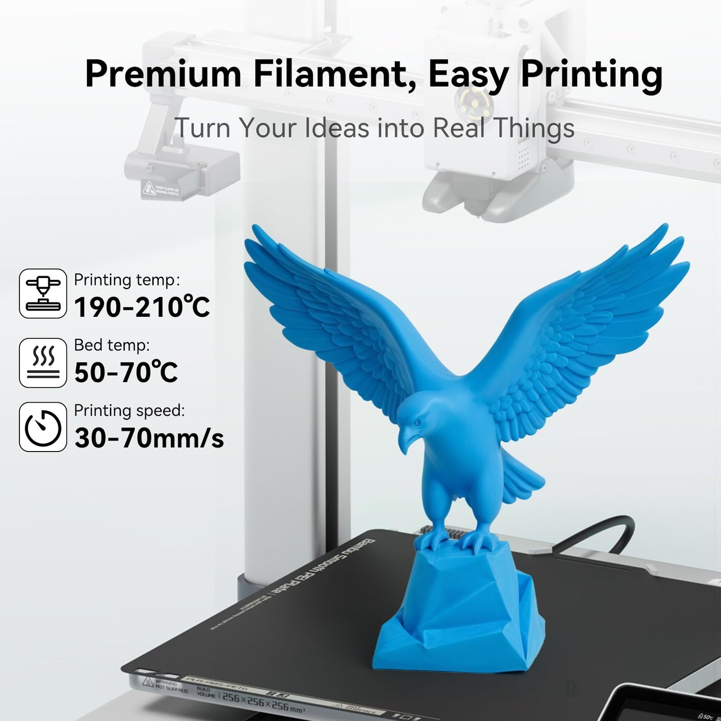 Kingroon Blue PLA Filament 1.75mm 1kg，Easy to Print & Helps Reduce Clogging, High Precision ±0.03mm for Most FDM Printers，Light Blue