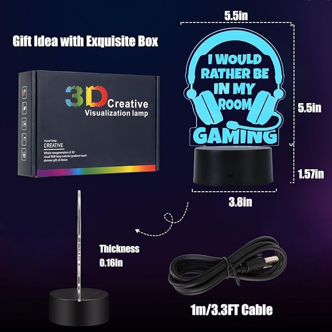 Christmas Gamer Gifts for Teenage Year Old Boy Girls Easter Basket Stocking Stuffer, Boyfriend Husband Birthday Gift for Men Dad Son Daughter, LED Light Up Gaming Lamp Acrylic Gaming Night Light