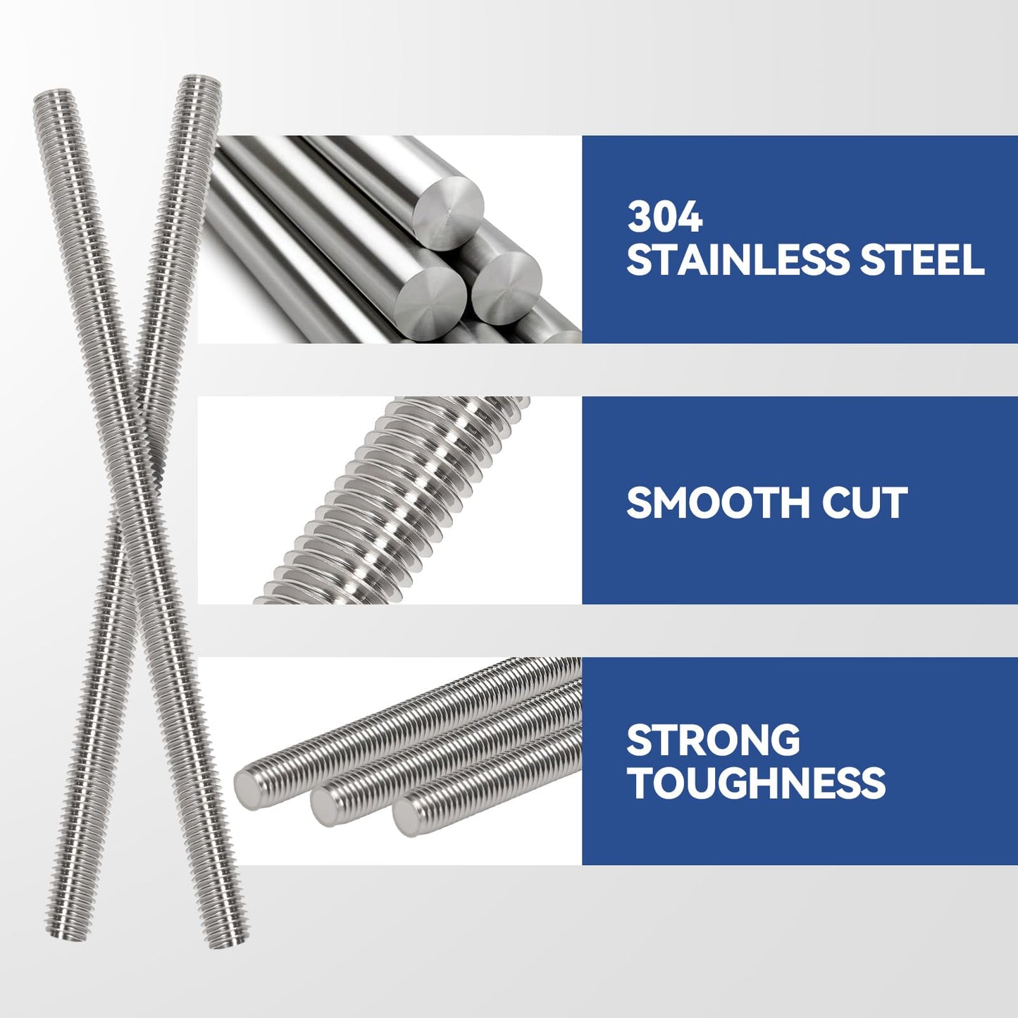 Arwnnklo 4 Pcs 304 Stainless Steel M6 Fully Threaded Rod,14"(360mm) Long Threaded Rod,Right Hand Threads，with Nuts (4, M6x360mm)