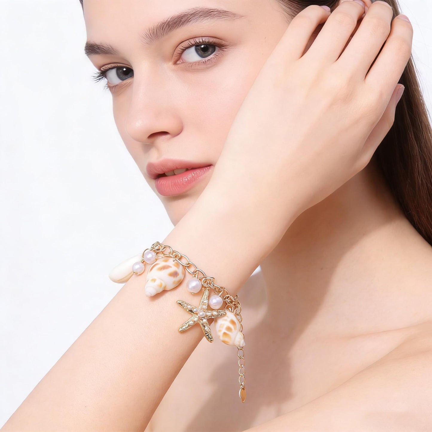 TIANBANGSHI Shell Starfish Necklace Bracelet for Women Conch Statement Chunky Necklace Mermaid Costume Beach Jewelry (bracelet)