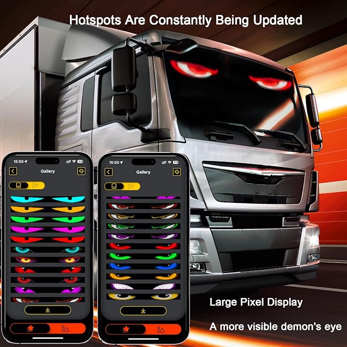 Large LED Devil Eye Lights for Windshield 69"x7.5" [Advanced Chip, 100% Synced Dual Screen] Programmable Custom Big LED Cat Eyes Display for Truck/Golf Cart Window with Remote & APP Control