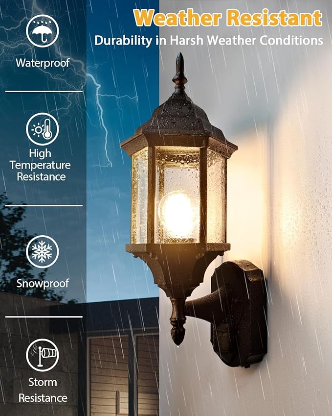 Redluck Motion Sensor Outdoor Lights, 2 Pack 16 inch Dusk to Dawn Outside Porch Lights, Waterproof Anti-Rust Aluminum Outdoor Wall Lights Exterior Lighting Fixtures for House, Garage, Front Door