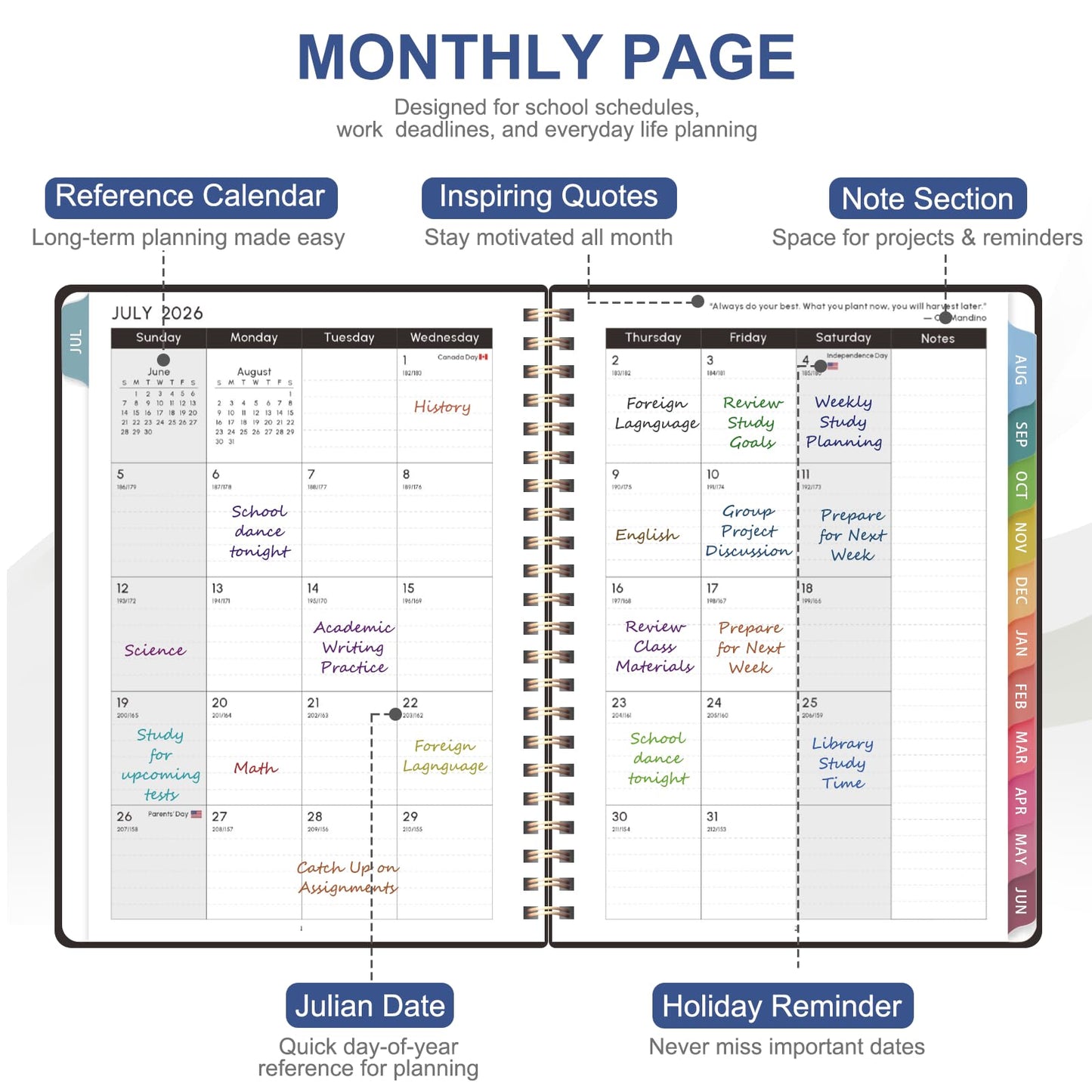 Planner 2026-2027, Academic Weekly and Monthly Calendar Planner, July 2026 - June 2027, Hardcover Spiral Agenda Book, School Supplies for Teacher Student - Letter Size(8.5" x 11")