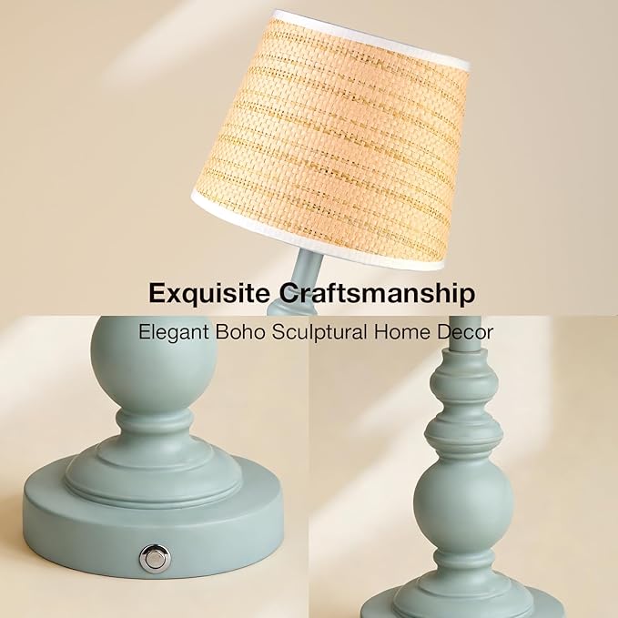 Cordless Boho Sculptural Table lamp Blue, 5200-mAh Rechargeable Battery Touch Lamp, 3-Way Dimmable, Build-in LED 320 Lumens Max, Resin Home Decor, for Bedroom Living Room Dining Room
