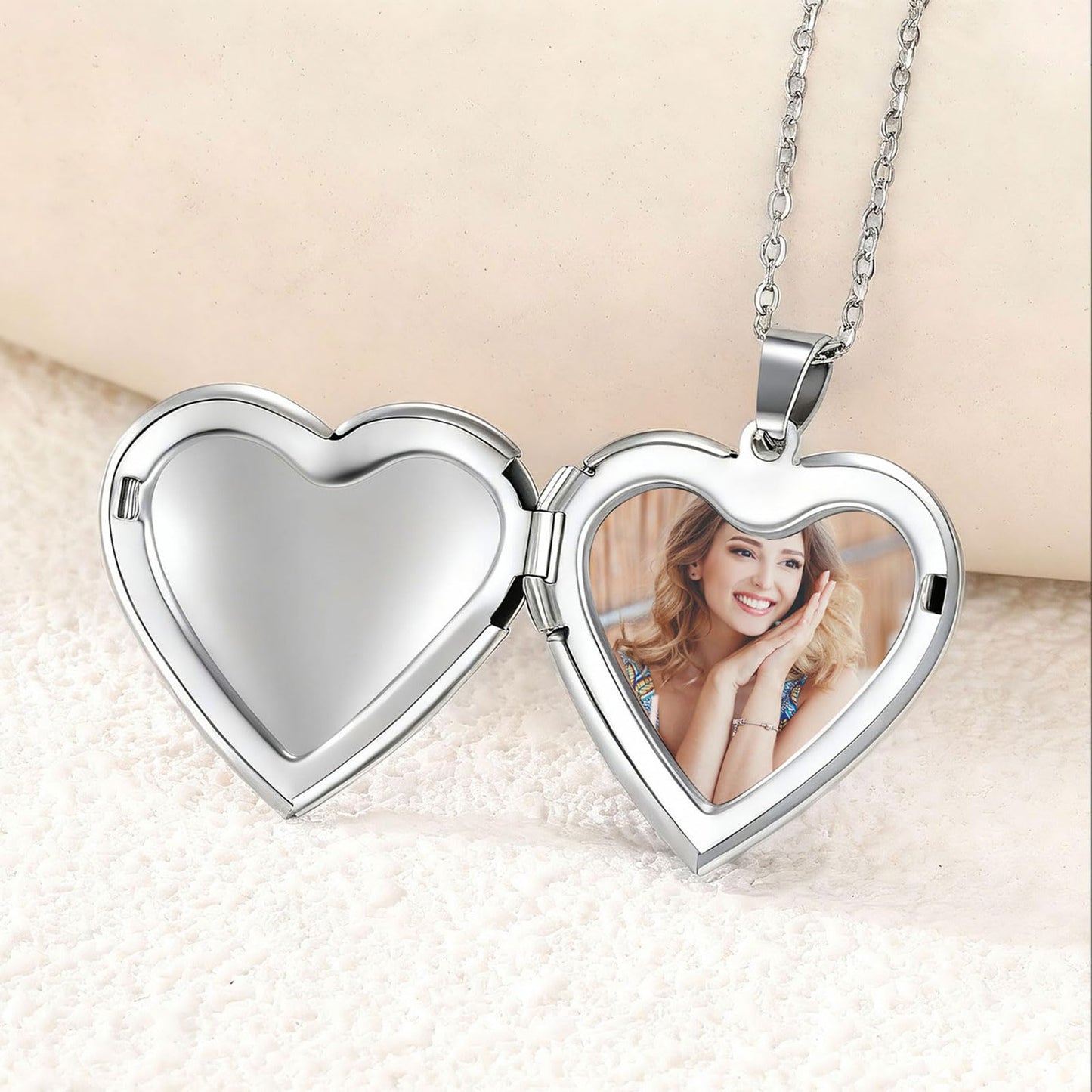 PHOCKSIN Silver Heart Locket Necklace for Girlfriend Memorial Lockets for Women Locket with Pictures inside Mothers Day Gifts for Women