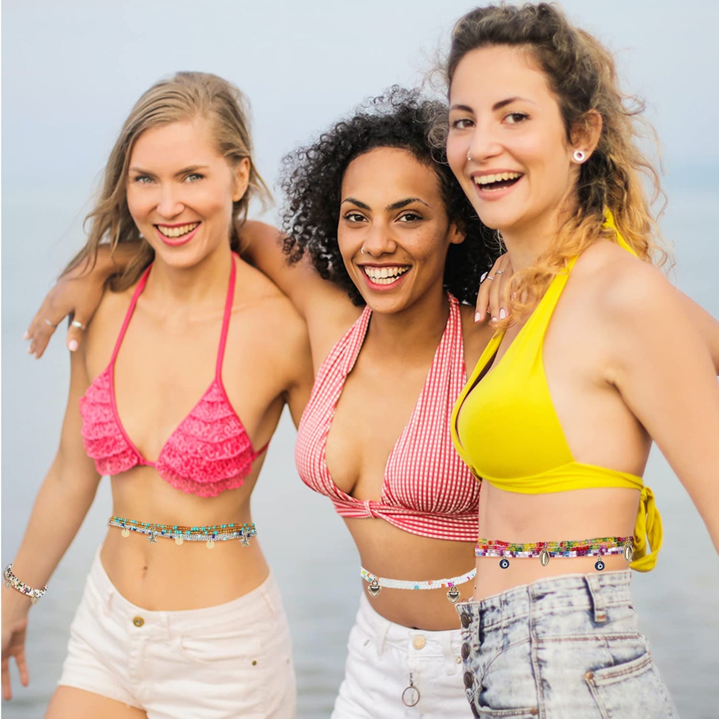 Waist Beads for Women Colorful Beaded Body Chain Elastic String Waist Chain Beach Bikini Belly Chains Sexy Body Jewelry for Women 12Pcs 31.5Inch