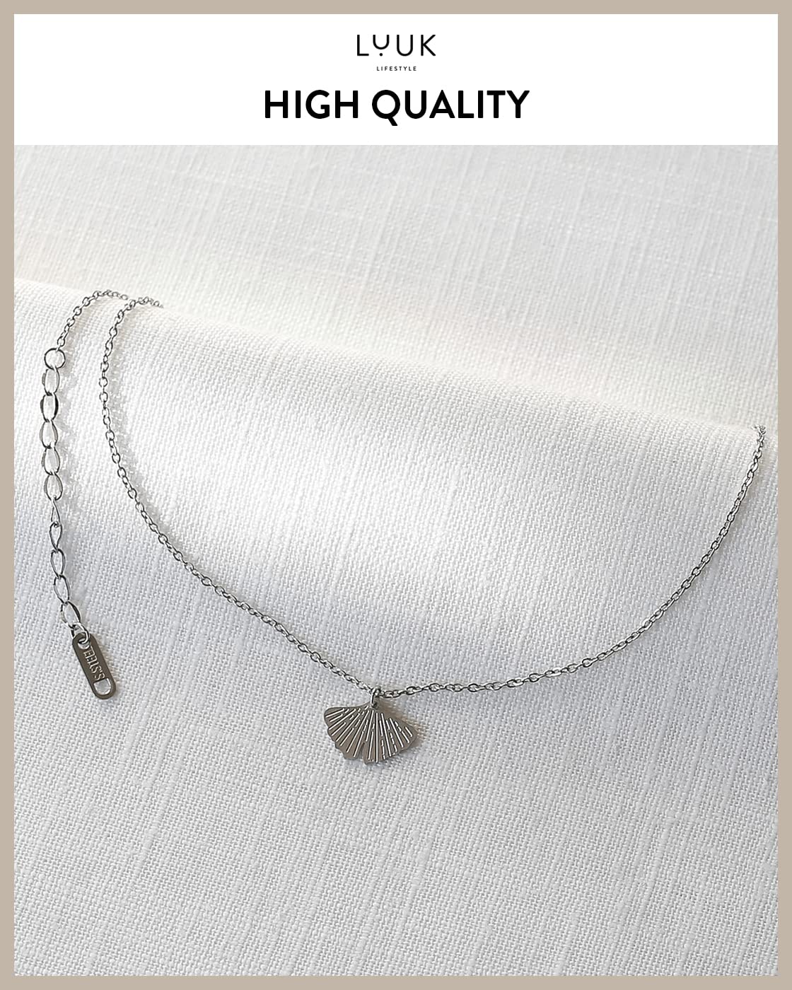 LUUK LIFESTYLE Necklace for women in stainless steel with ginkgo leaf pendant and HAPPINESS gift card, gift idea, 19” chain length, symbol of nature and serenity, zen jewelry for women, silver