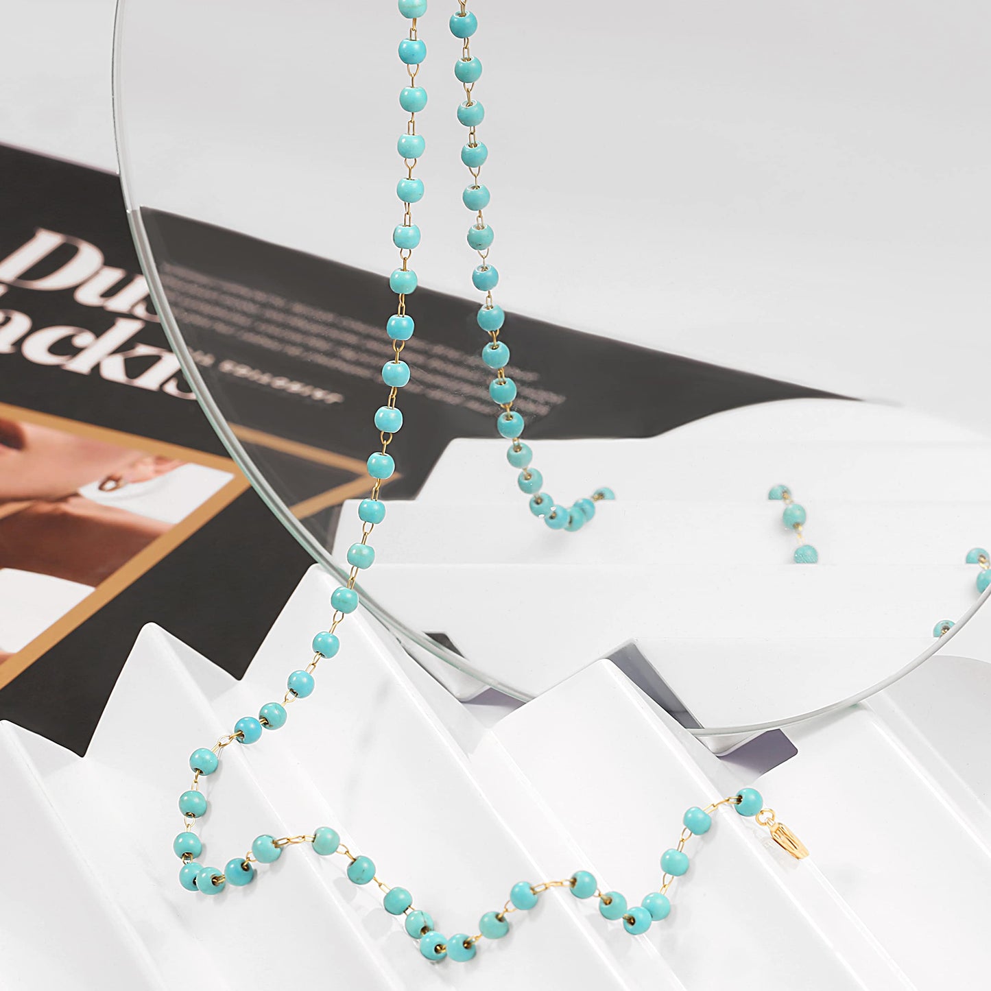 POTESSA Turquoise Beaded Choker Necklace 18K Gold Plated Beaded Tiny Chain Bohemian Hawaiian Jewelry for Women