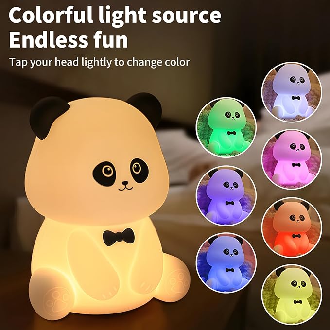 Cute Panda Night Light, Squishy Animal Nightlamp, Rechargeable Dimmable Nursery Soft Silicone Table Bedroom Lamp Portable Adjustable Lighting Bedside Gift