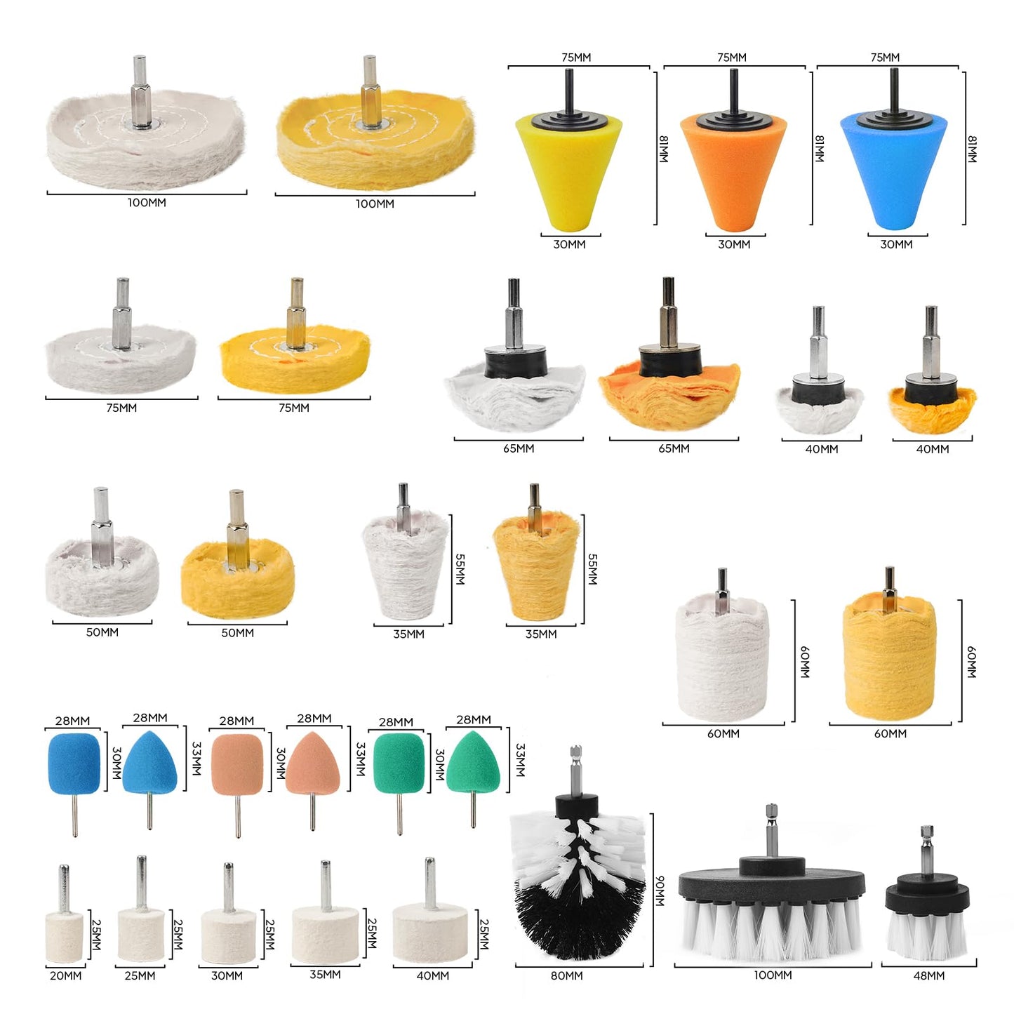 Unicaravan Aluminum Wheel Polishing Kit for Drill Buffing Wheel for Car Motorcycle Wheel Rim Manifold Polishing for Stainless Steel Chrome Wood Plastic Ceramic Glass Woods Machine Jewelry etc 31PCS
