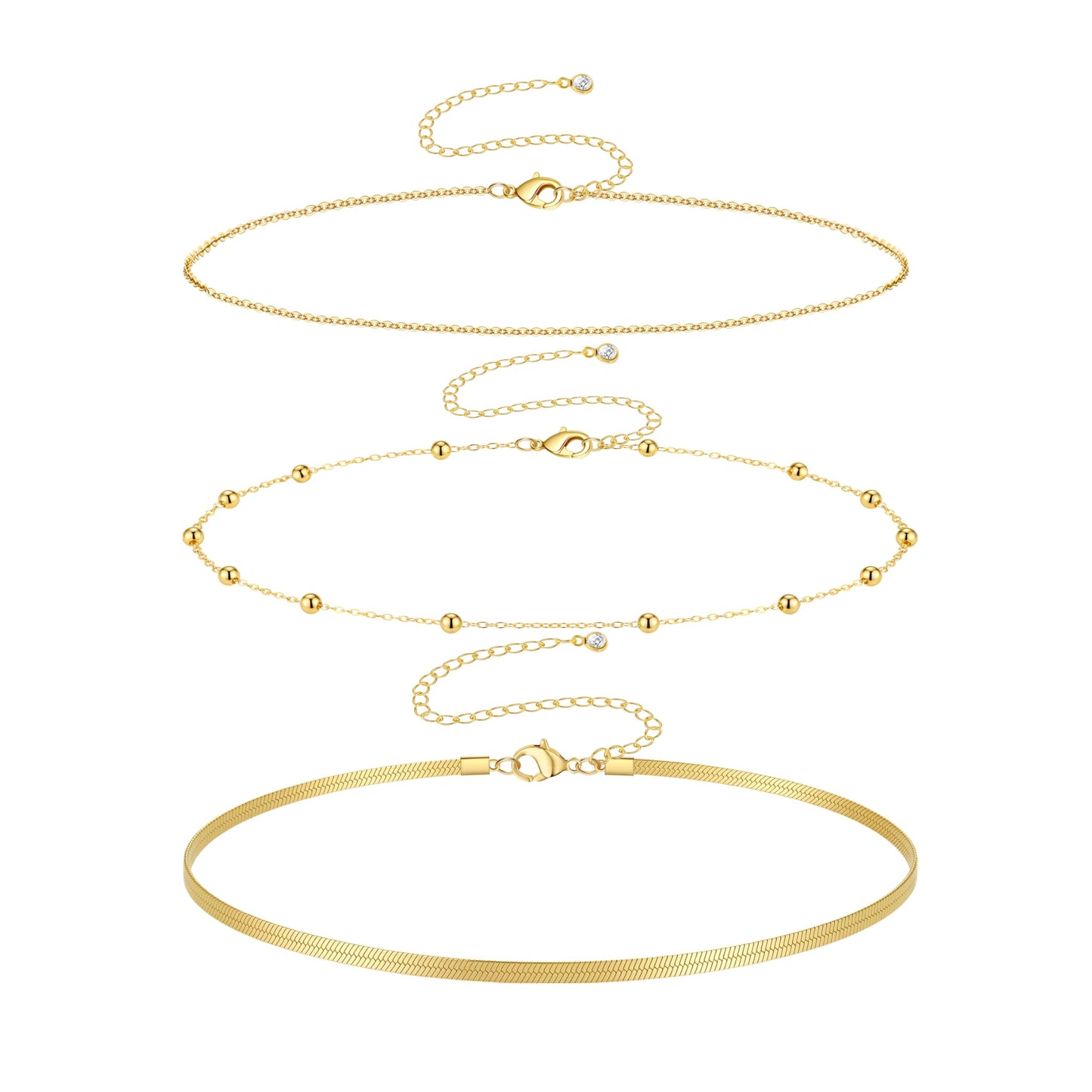 HERSIN Waist Chain for Women, 3 Pairs 14K Gold Plated Layered Belly Belt Chains Beach Waist Beads Chain Waterproof Herringbone Snake Body Chain Summer Jewelry Accessories for Women