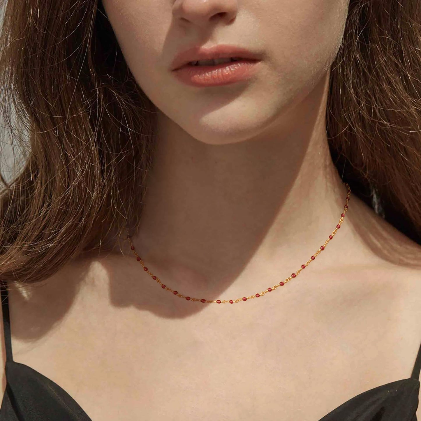 MTMY Beaded Necklace for Women 14K Gold Plated Dainty Colorful Beaded Pearl Choker Necklace Delicate Boho Choker Necklace Jewelry Gift (Crystal-rose)