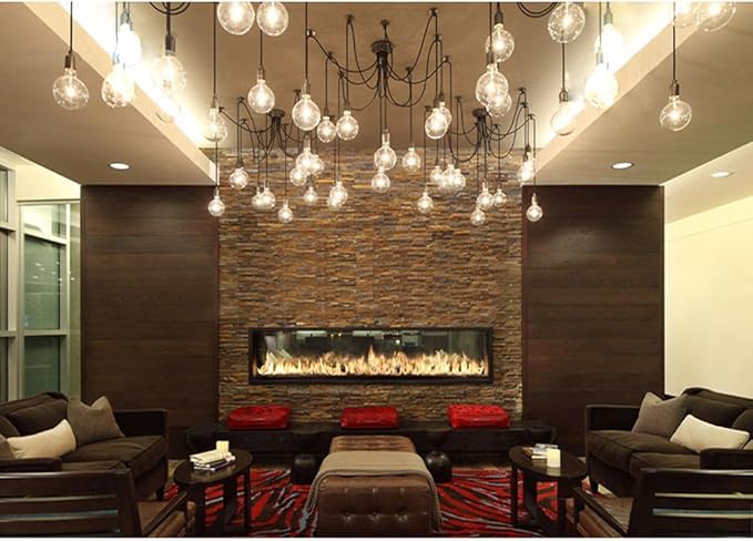 Fuloon Vintage Edison Multiple Ajustable DIY Ceiling Spider Lamp Light Pendant Lighting Chandelier Modern Chic Industrial Dining with Romote Control (14 Head Cable 200cm/78.7inch Each)
