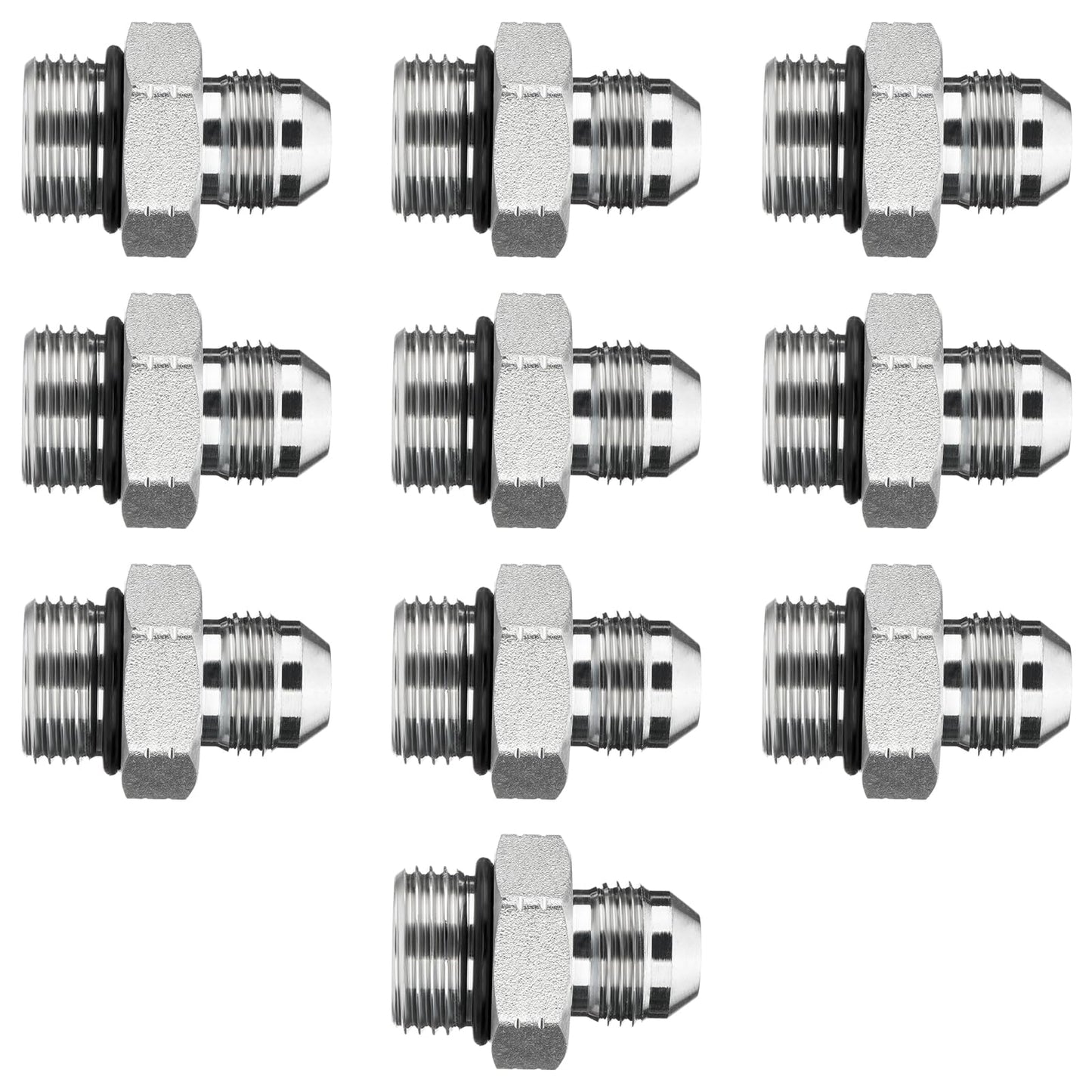 Racewill 10 Pack Hydraulic Hose Adapter Fittings: 1/2" JIC 37° Male x #10 SAE/ORB Male, Straight Tube Fitting Kits with Protection Cover