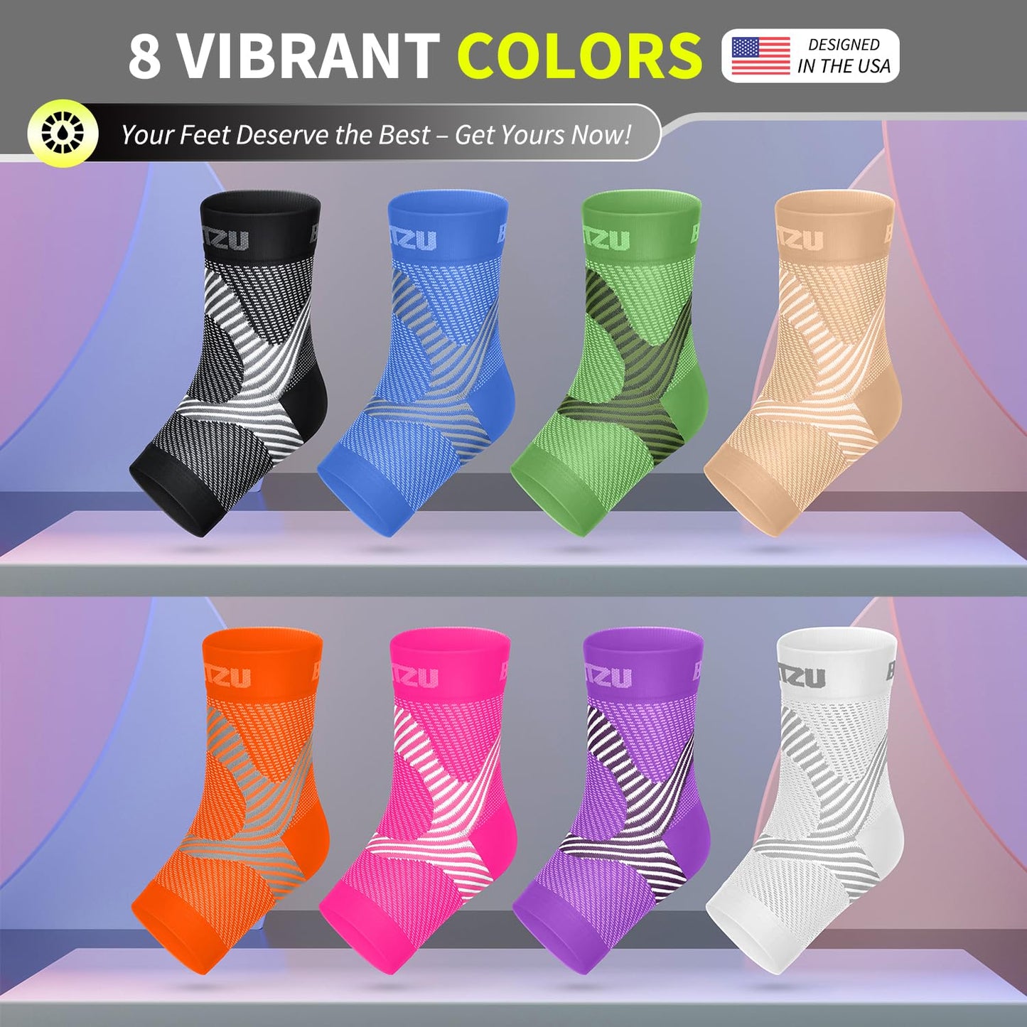 BLITZU Compression Socks for Plantar Fasciitis, Foot, Arch & Ankle Support