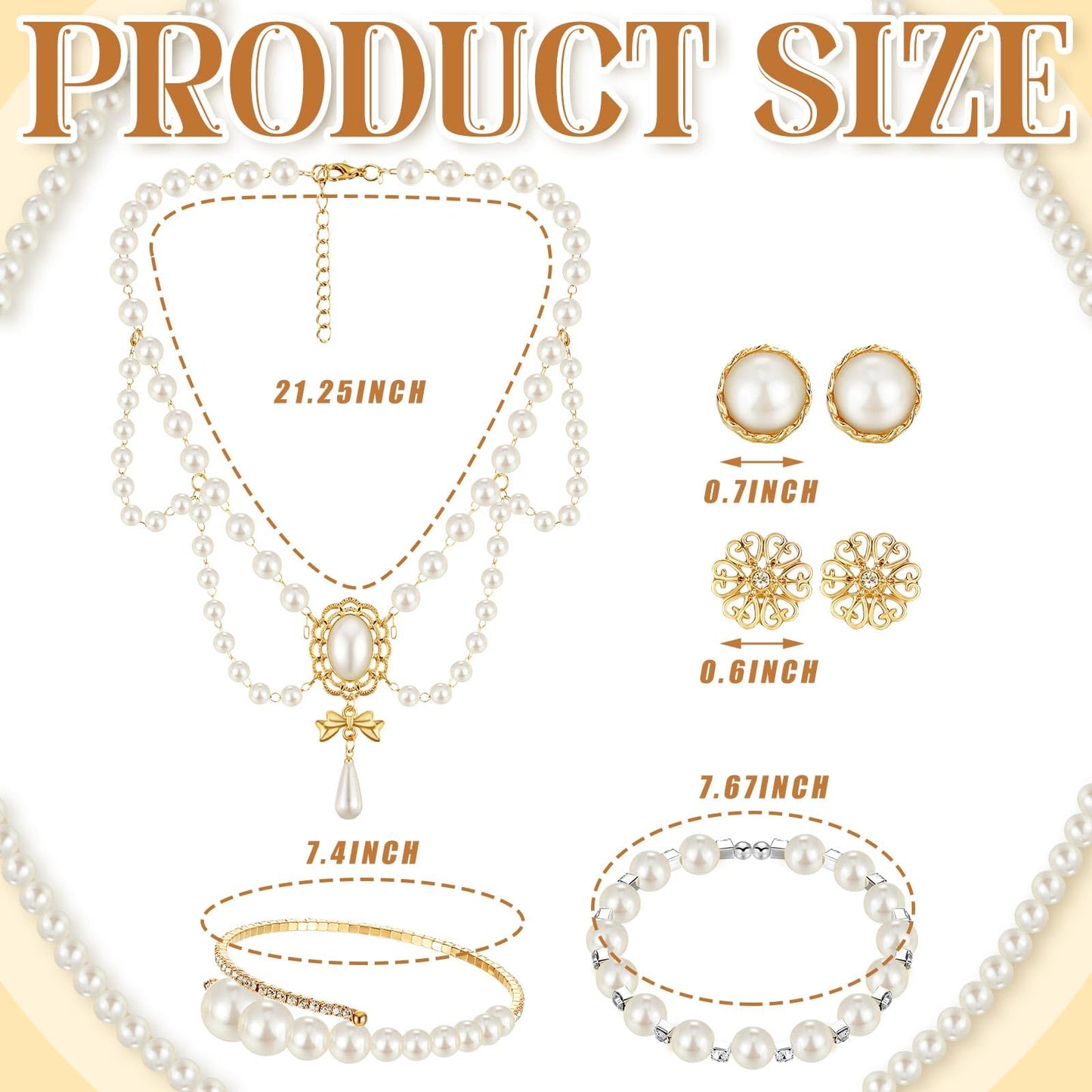Glenmal Pearl Rhinestone Jewelry Set for Women Pearl Necklace Bracelet Earrings for Wedding Birthday Bridal Shower Tea Party(Casual Style)