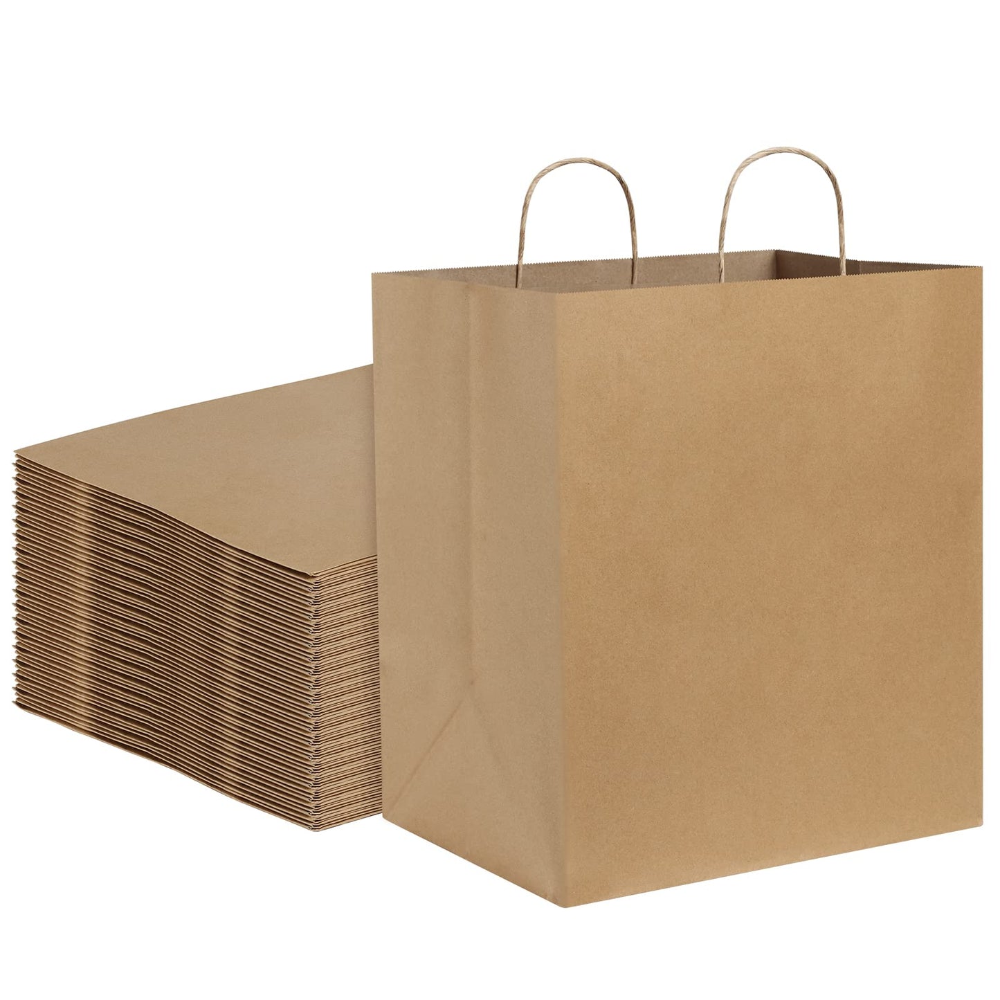 BagDream Kraft Paper Bagsr 50Pcs 14x10x15.75 Ultra Wide Large Paper Gift Bags with Handles for Takeouts, Parties, Shopping, Food Packing, Recyclable Food Service Bags Brown Paper Grocery Sacks
