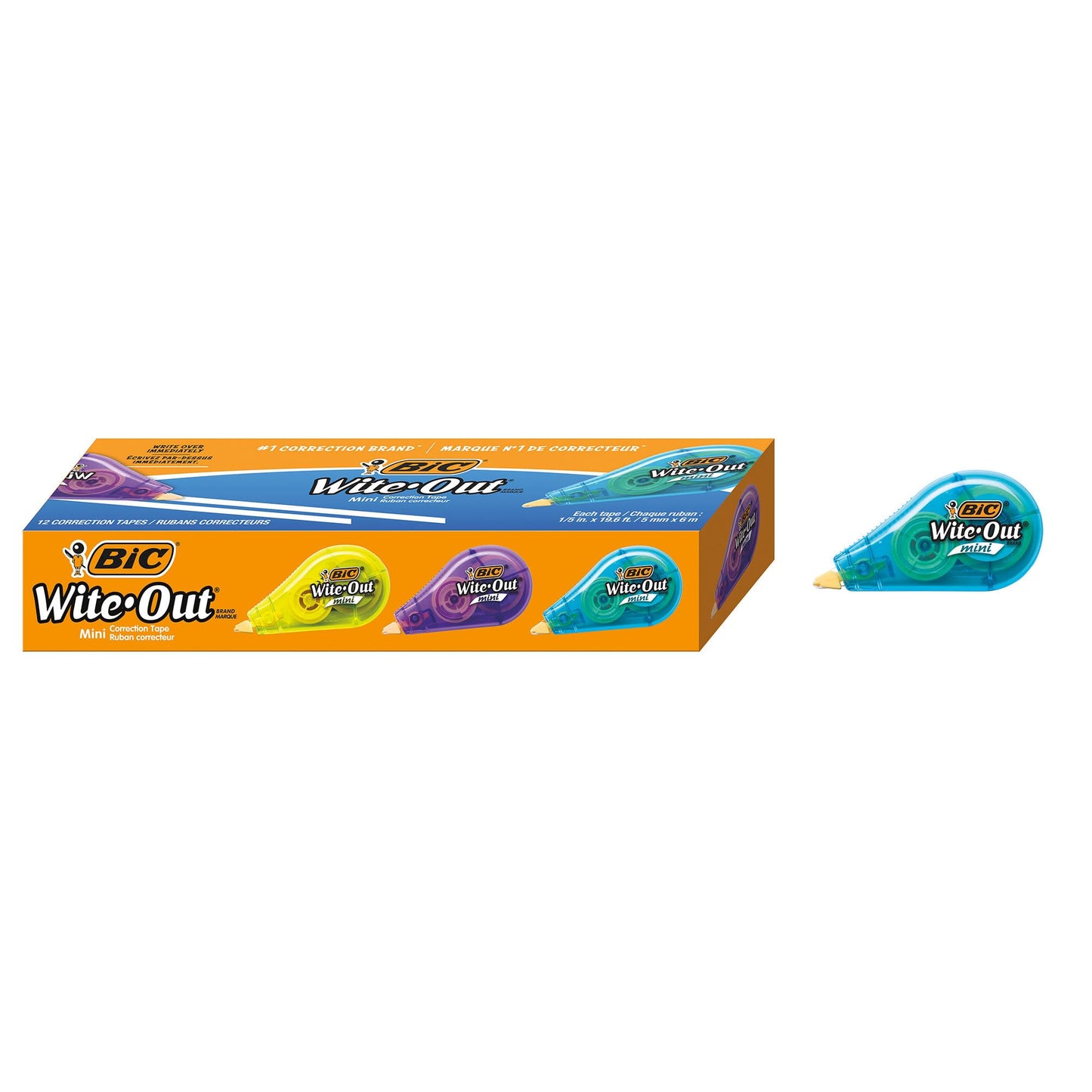 BIC Wite-Out Mini Correction Tape, White, No Dry Time, Long Lasting, 12-Count
