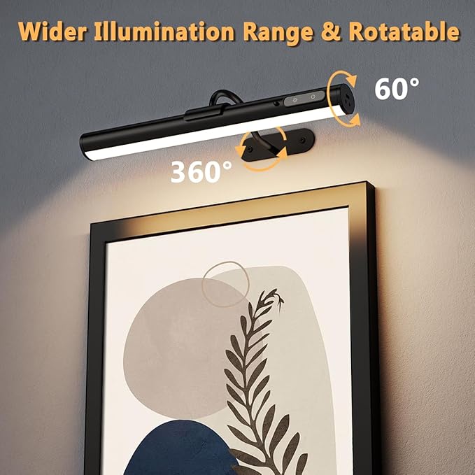 Wireless Rechargeable Picture Light, Battery Operated Art Wall Sconce with Remote Control, Magnetic Dimmable LED Picture Frame Lights for Paintings Mirror Portrait Gallery Dart Board Indoor - Black