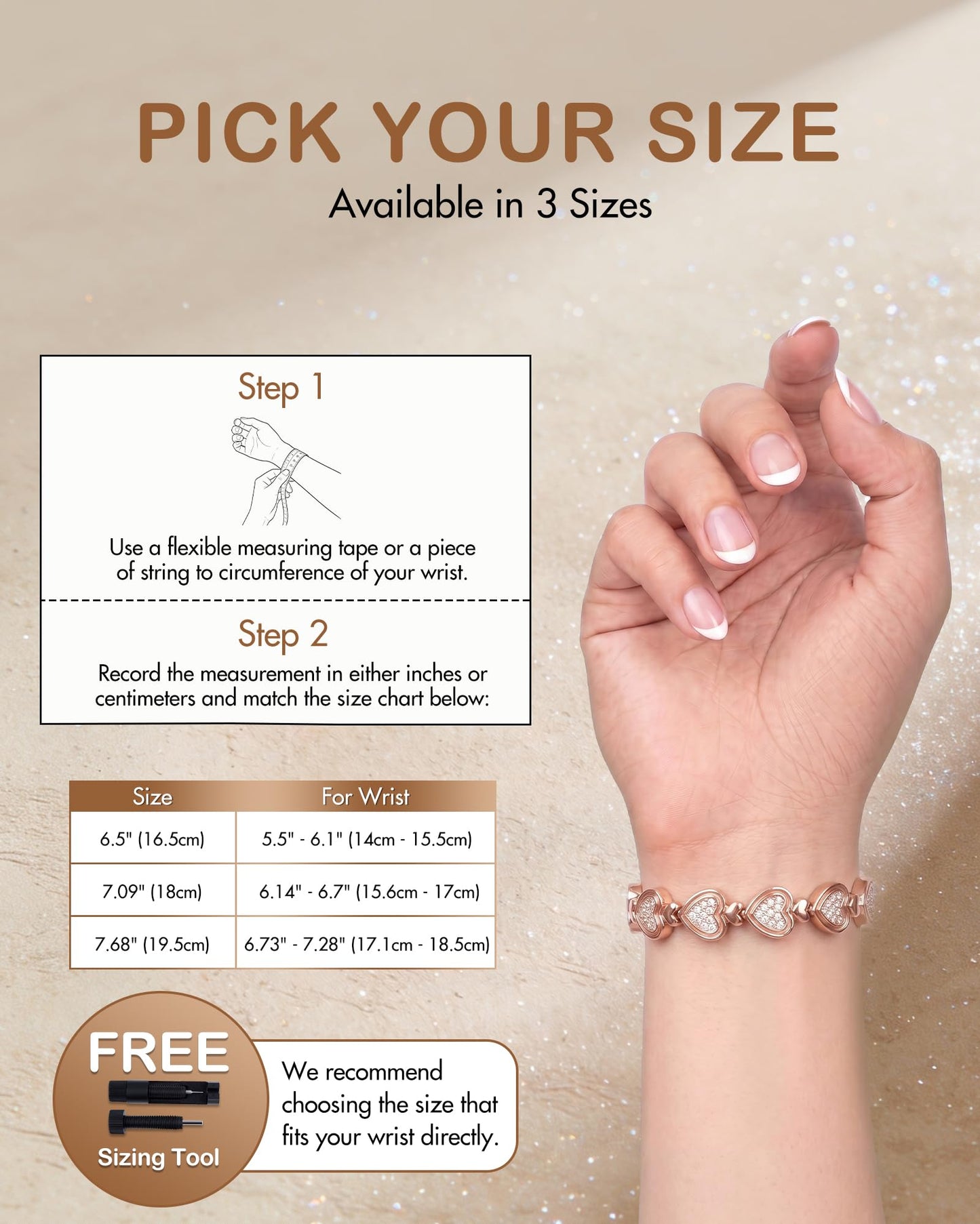 Feraco Pure Copper Bracelets for Women, Ultra Strength Magnetic Bracelet for Women with 3800 Gauss Magnet & Dazzling Austrian Crystals Stone, Heart-Shaped (Rose Gold, 7.09 inches (18cm))
