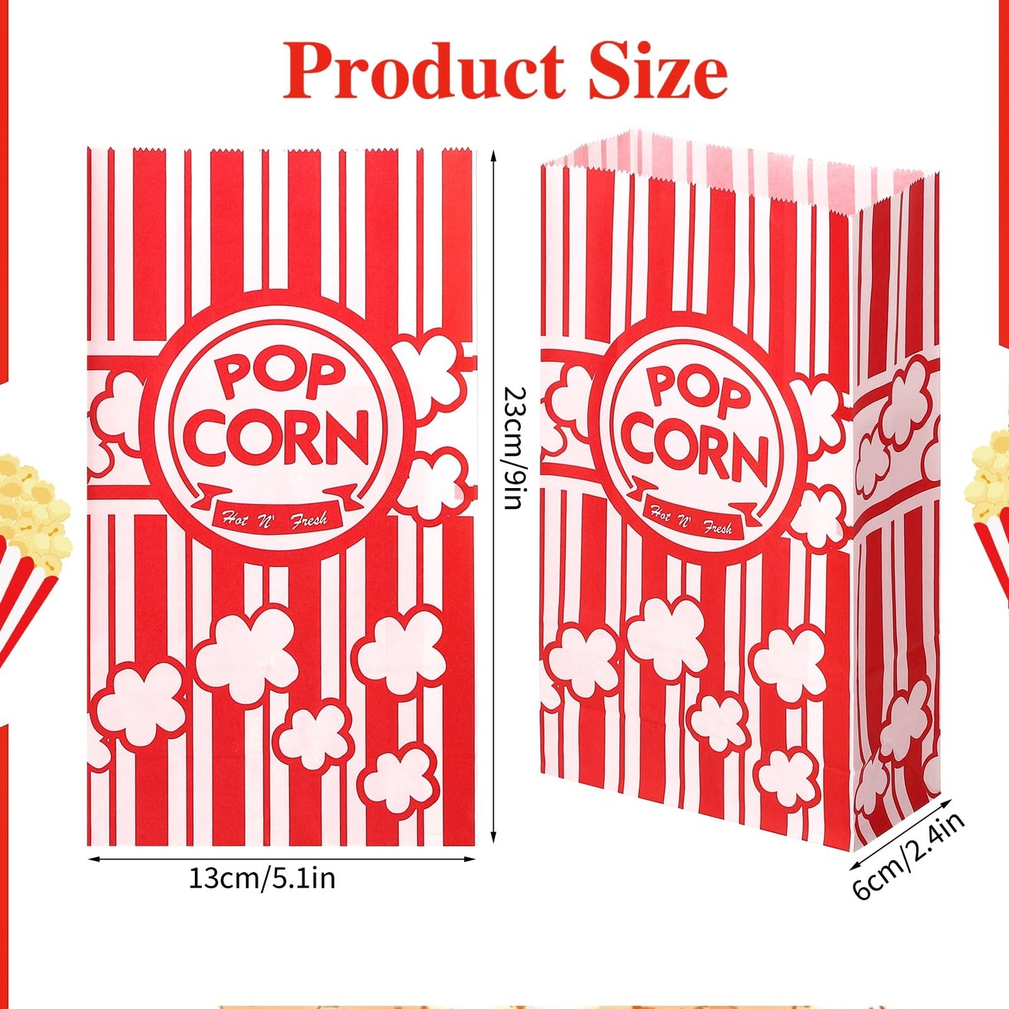 Paper Popcorn Bags, 150 Pcs, 2 Oz Individual Servings Bulk for Popcorn Machine Movie Nights Birthday Party Kitchen Supplies