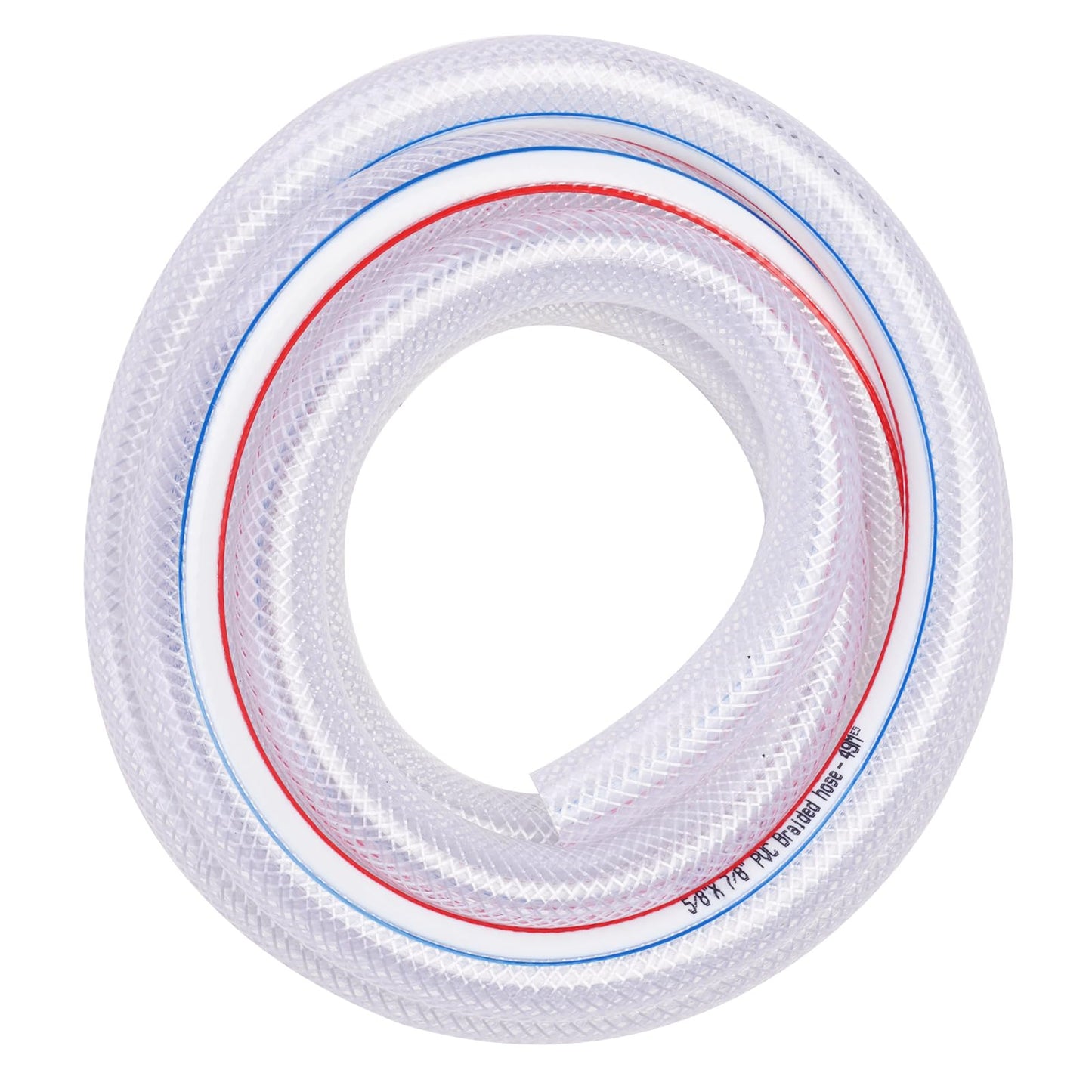 DERPIPE Soft Braided PVC Tubing - 5/8" x 7/8" OD High Pressure Clear Flexible PVC Tube Reinforced Vinyl Hose for Water, Oil with 2pcs Hose Clamps (10Ft)