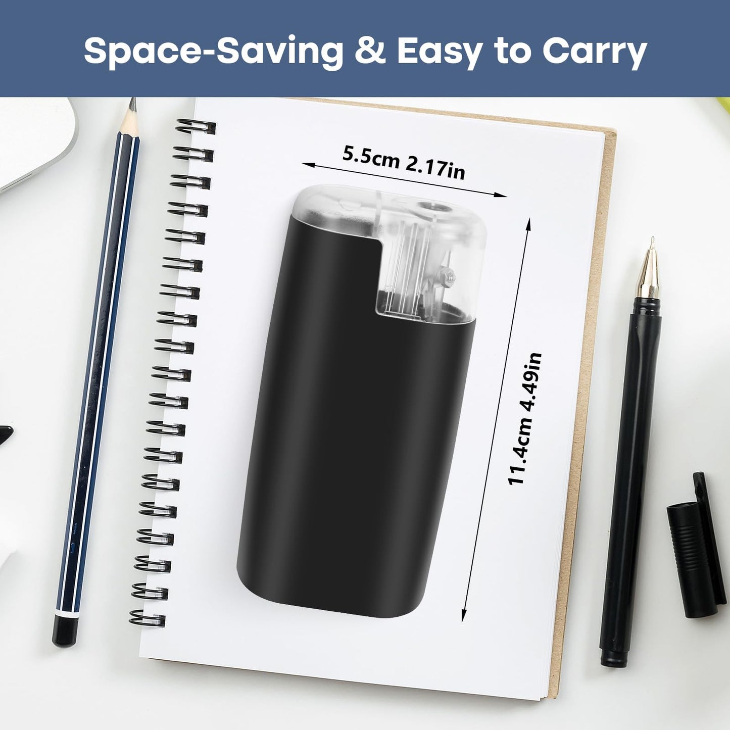 Portable Battery-Powered Electric Pencil Sharpener – Compact Design for Easy Use at Home, School, or Office – Ideal for Standard Pencils (Black)