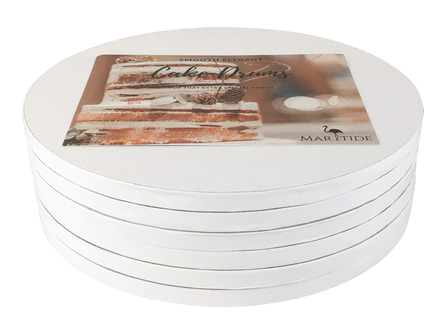 8 Inch Cake Board Drums Round, 6-Pack, White, Sturdy 1/2" Thick for Heavy Or Multi-Tiered Cakes
