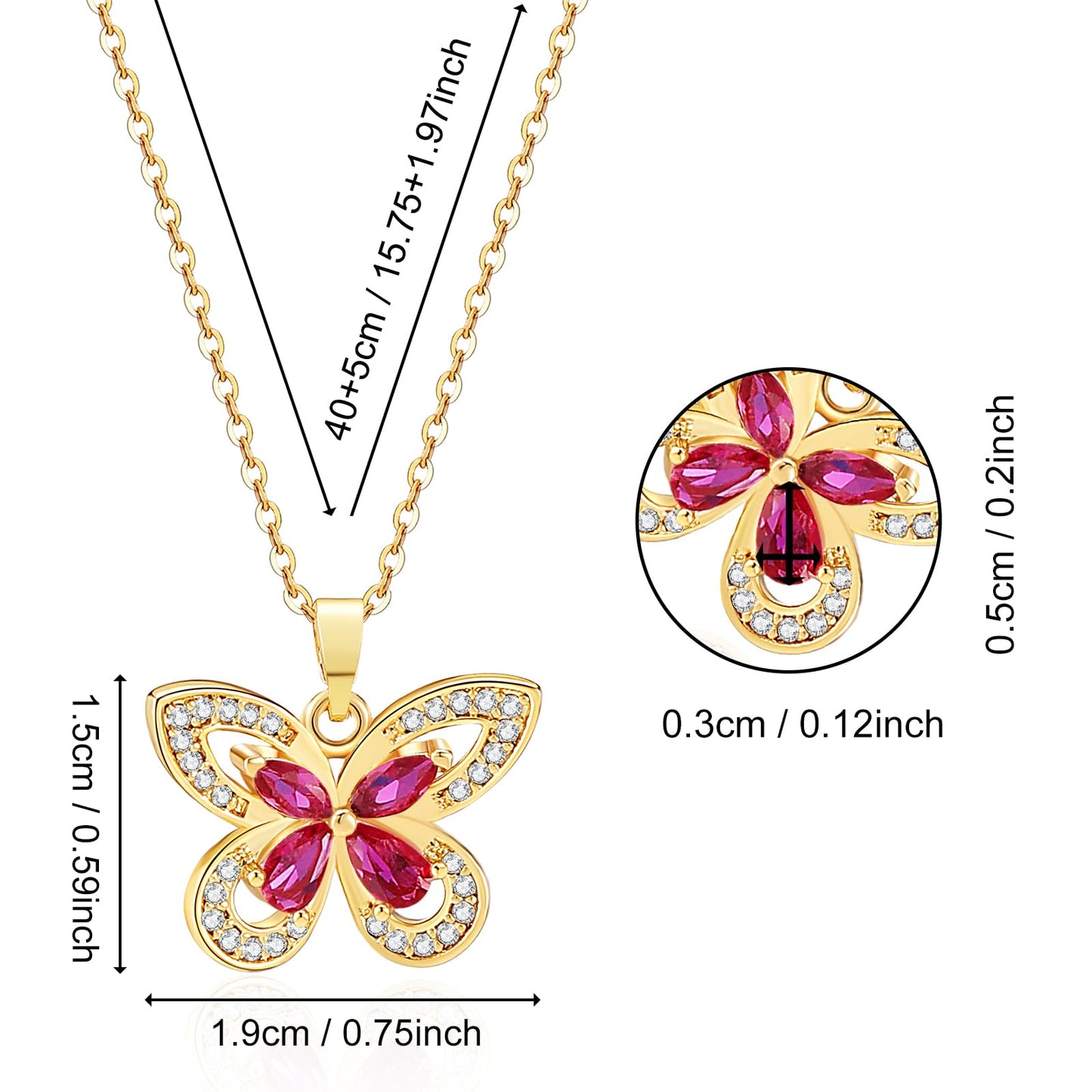 crataly Ruby Butterfly Necklace For Women-Gold Plated July Birthstone Necklace For Valentine's Day Mother's Day Christams Birthday Gifts