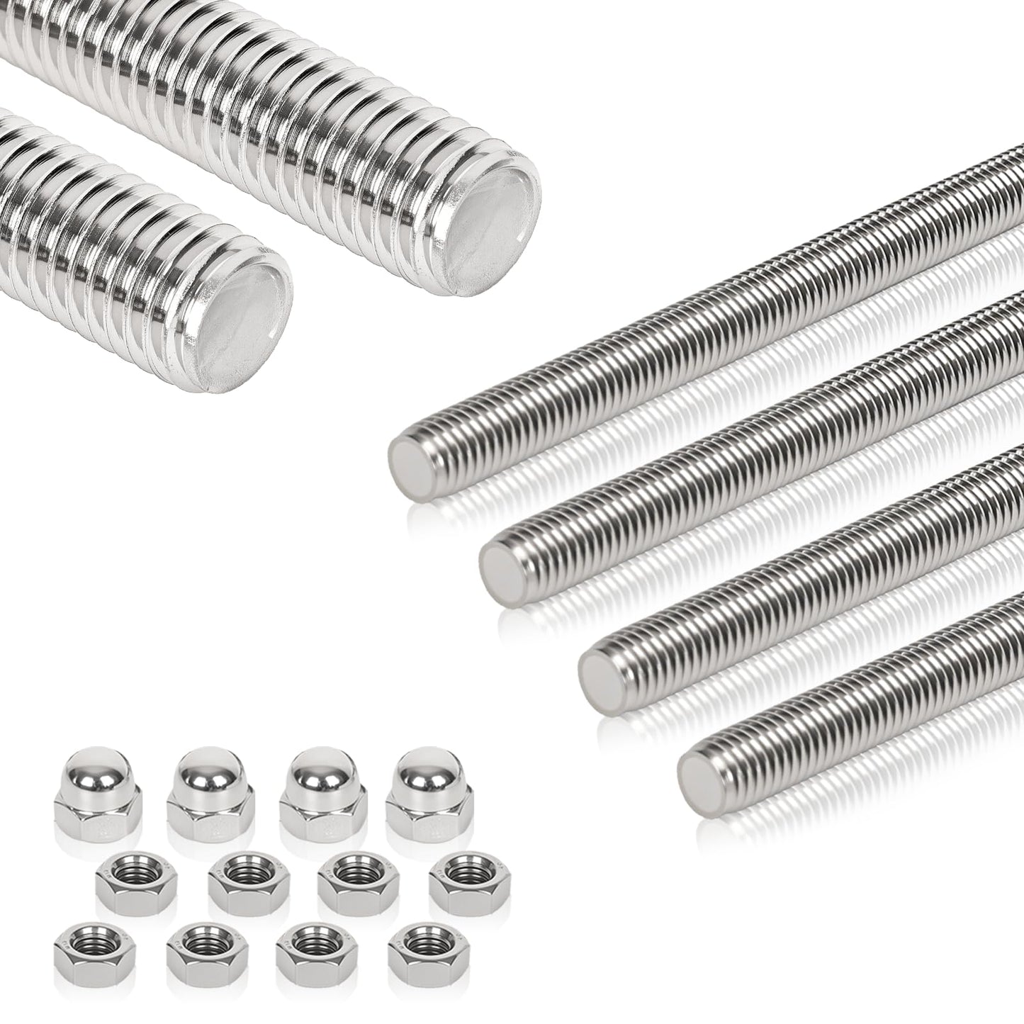 Arwnnklo 4 Pcs 304 Stainless Steel M6 Fully Threaded Rod,14"(360mm) Long Threaded Rod,Right Hand Threads，with Nuts (4, M6x360mm)